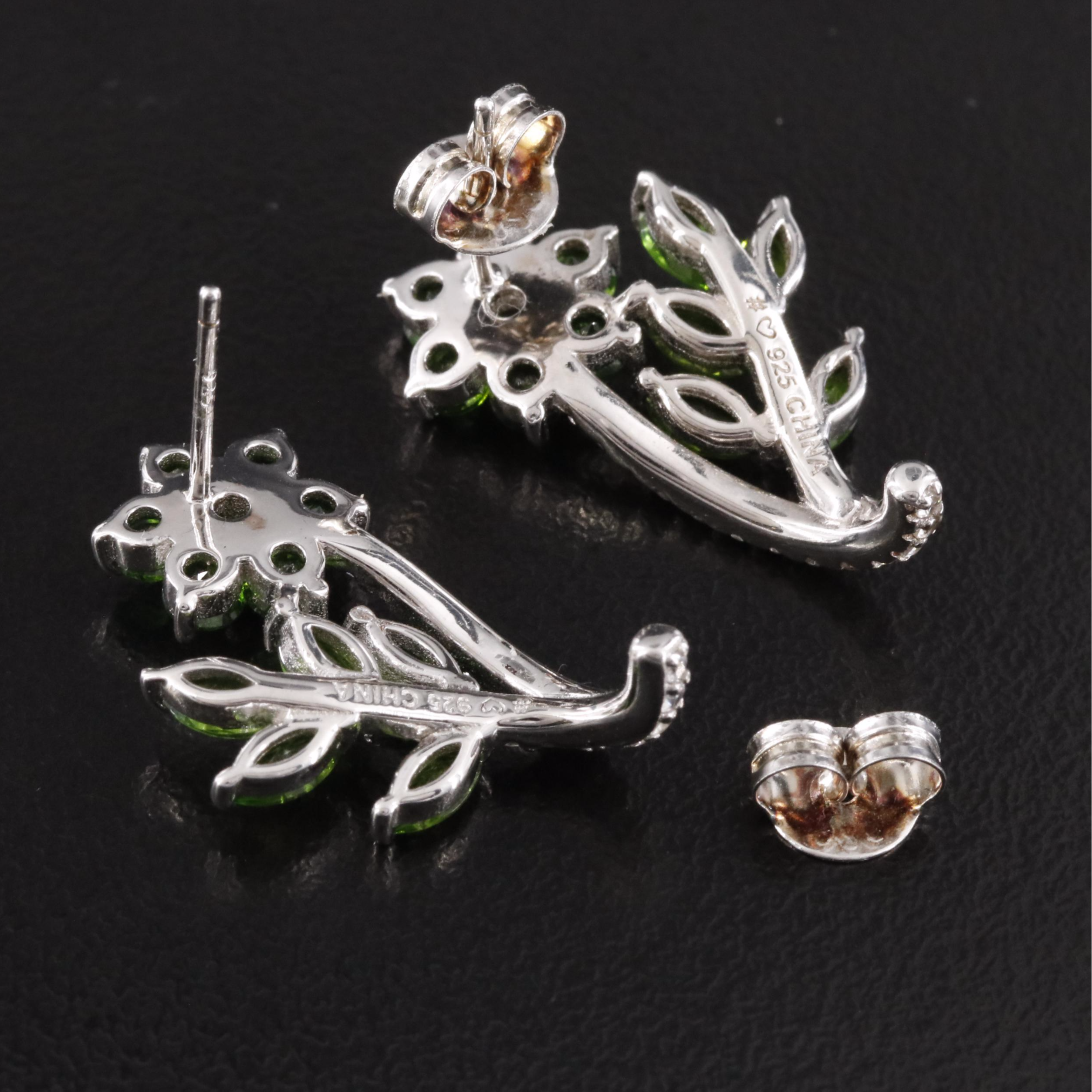 Sterling Tourmaline and White Topaz Flower Earrings