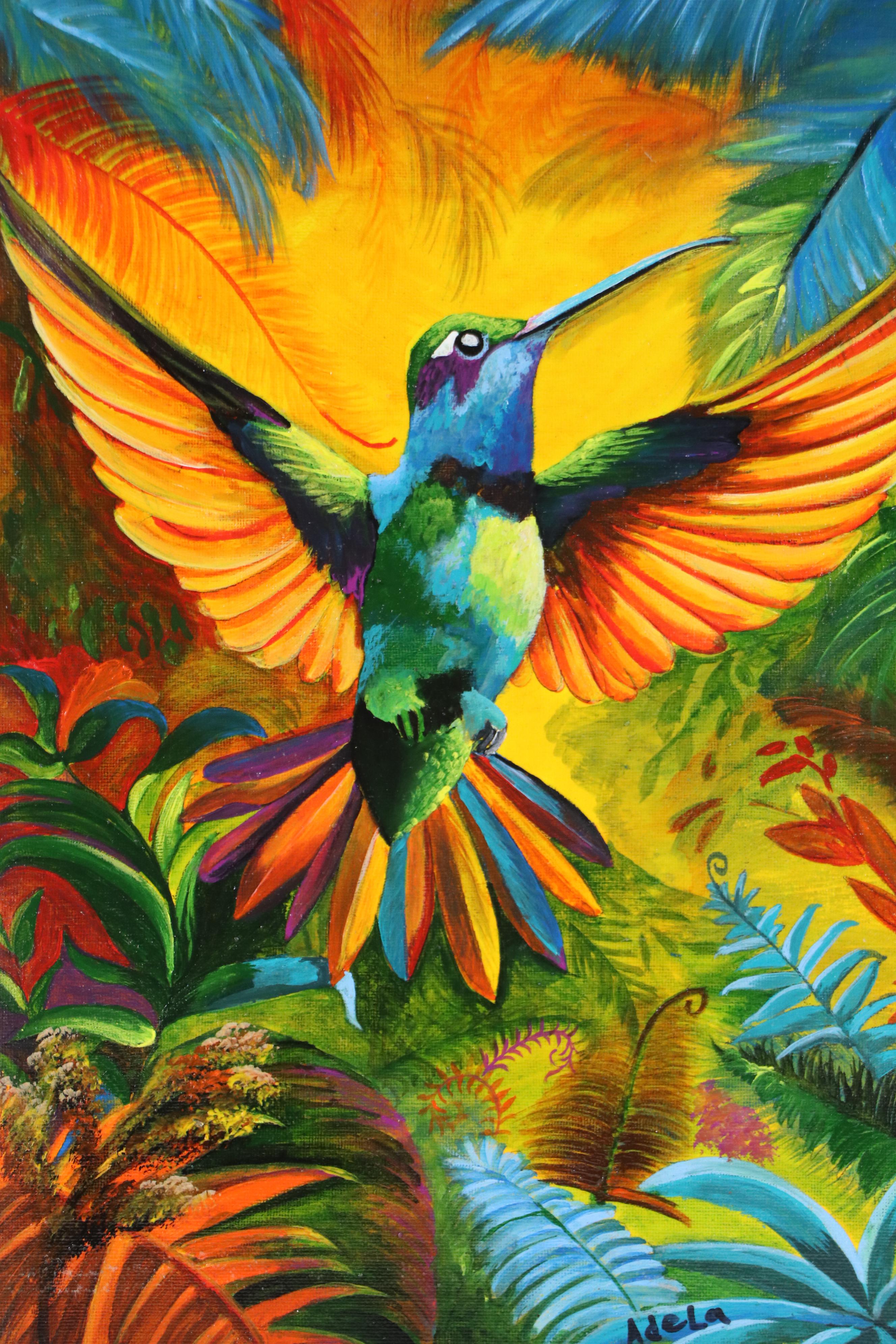 Adela del Carmen Reyes Alvarado Acrylic Painting of a Hummingbird, 21st Century