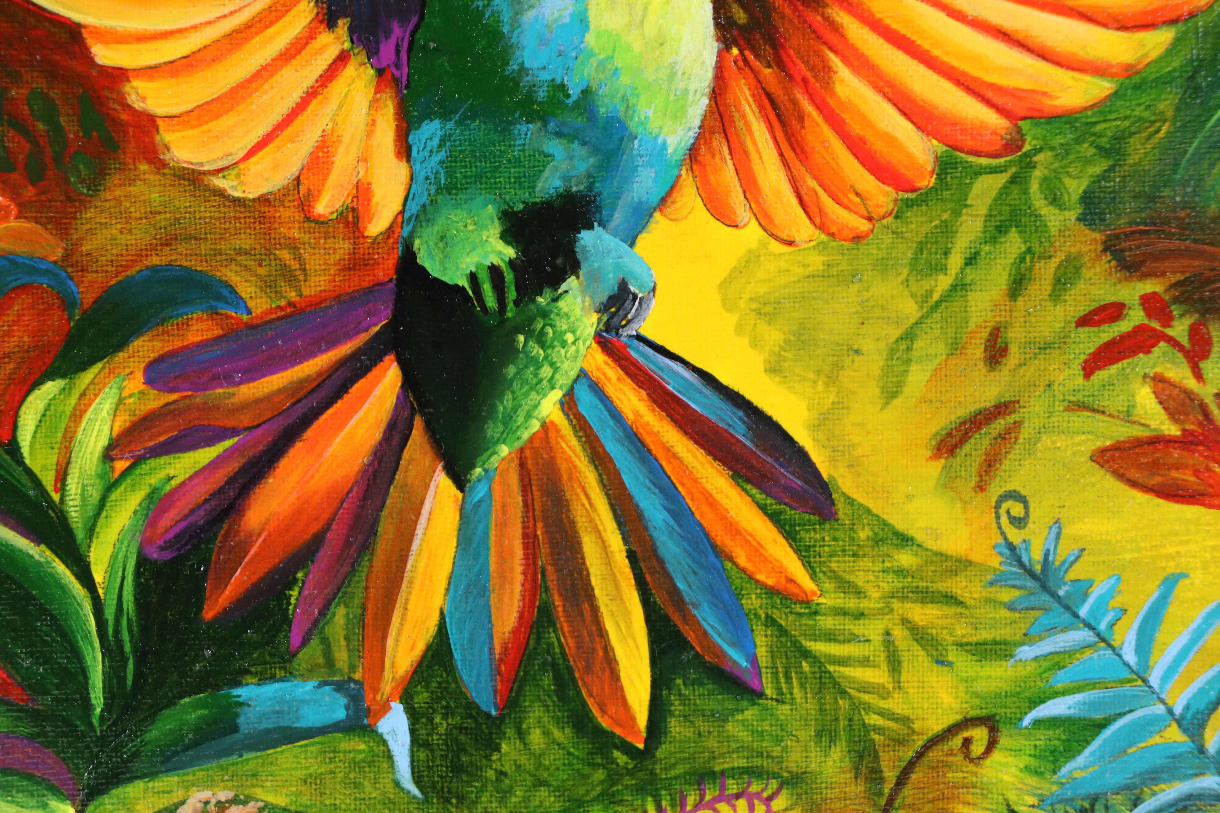 Adela del Carmen Reyes Alvarado Acrylic Painting of a Hummingbird, 21st Century