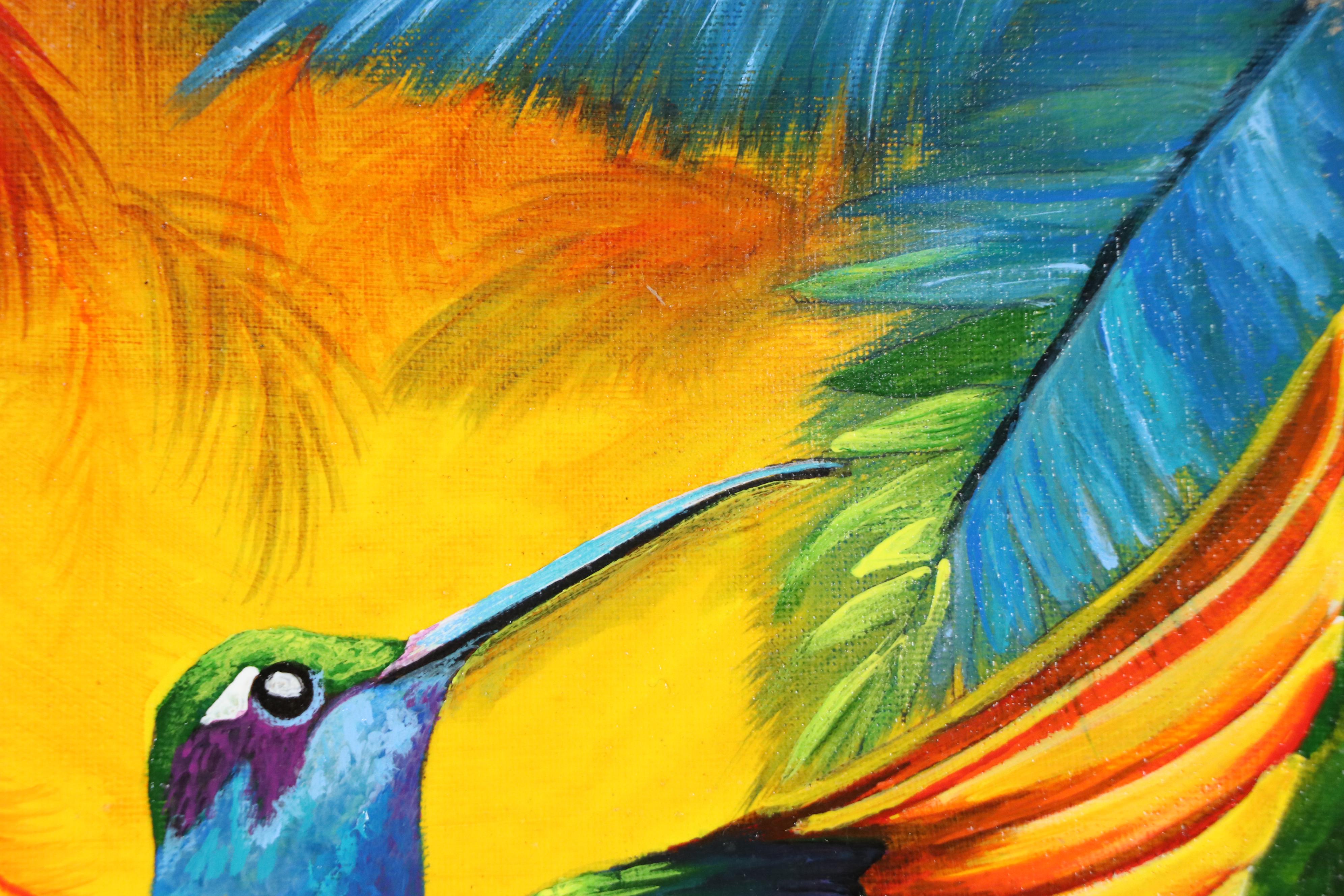 Adela del Carmen Reyes Alvarado Acrylic Painting of a Hummingbird, 21st Century