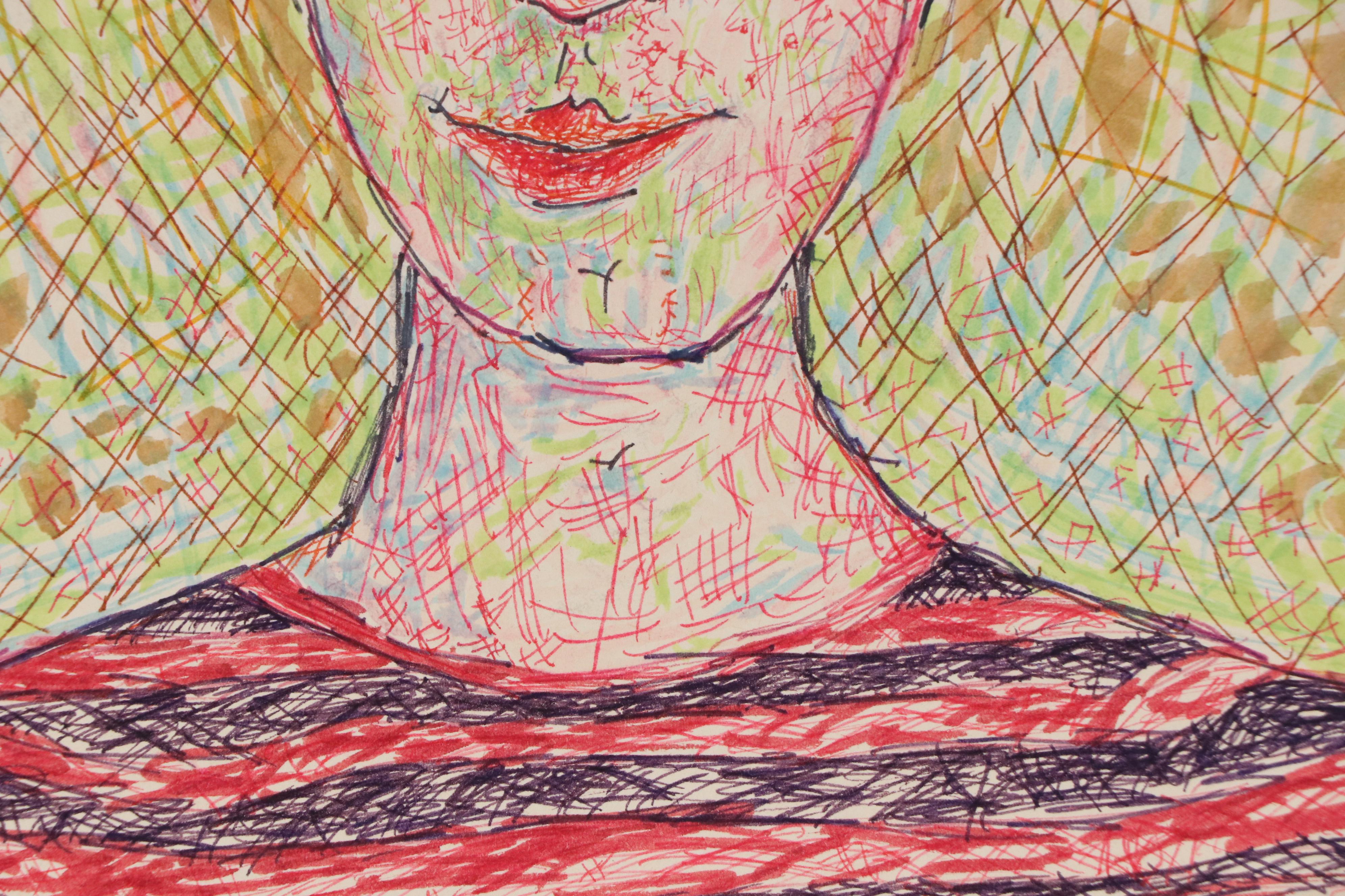 James Thomas Watkins Stylized Ink Portrait, 1986