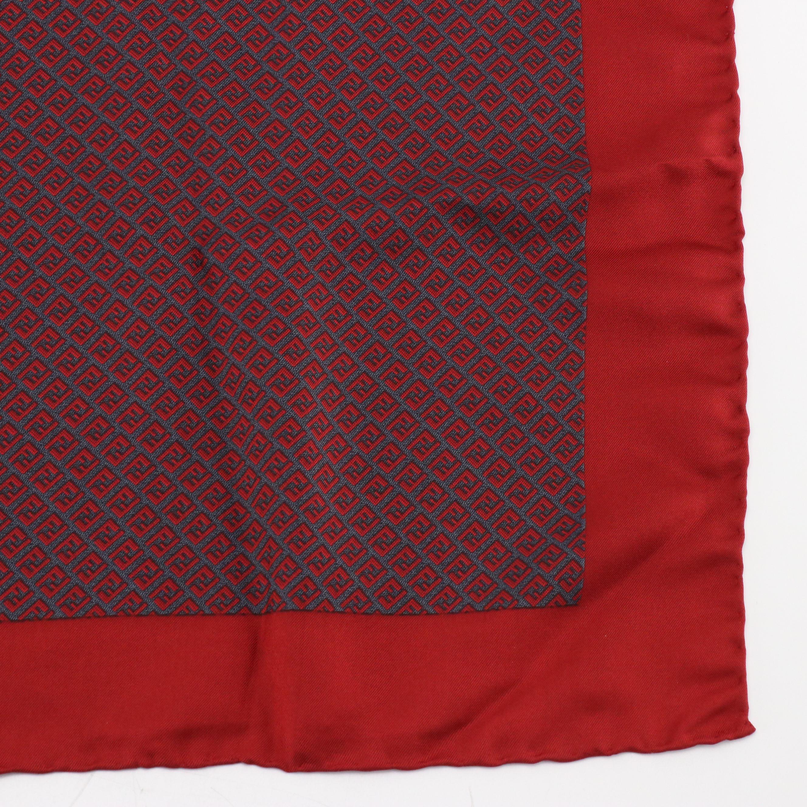 Fendi Red FF Zucchino Silk Twill Scarf