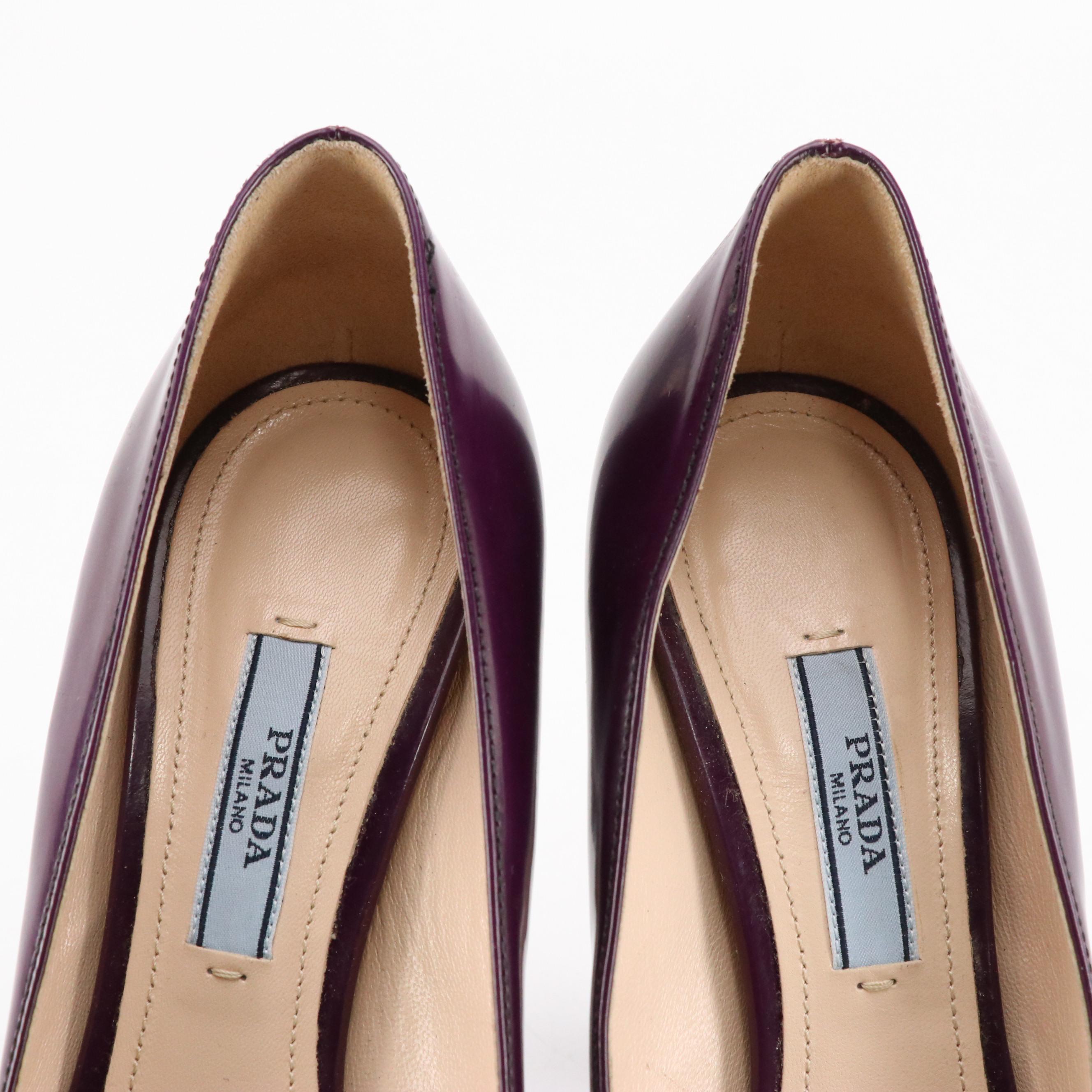 Prada Purple Leather Platform Pumps Shoes