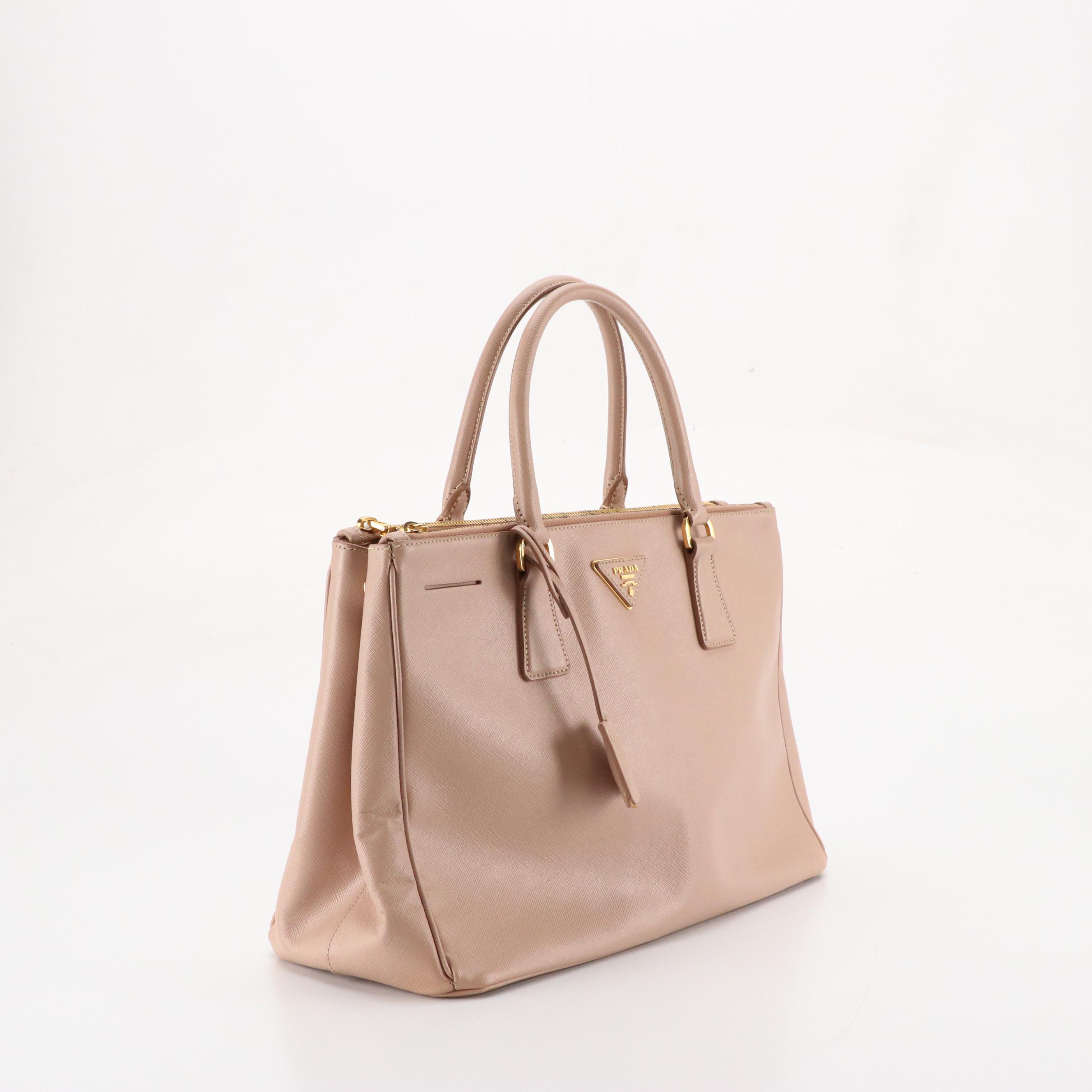 Prada Medium Double Zip Galleria Two-Way Tote in Blush Pink Saffiano Leather