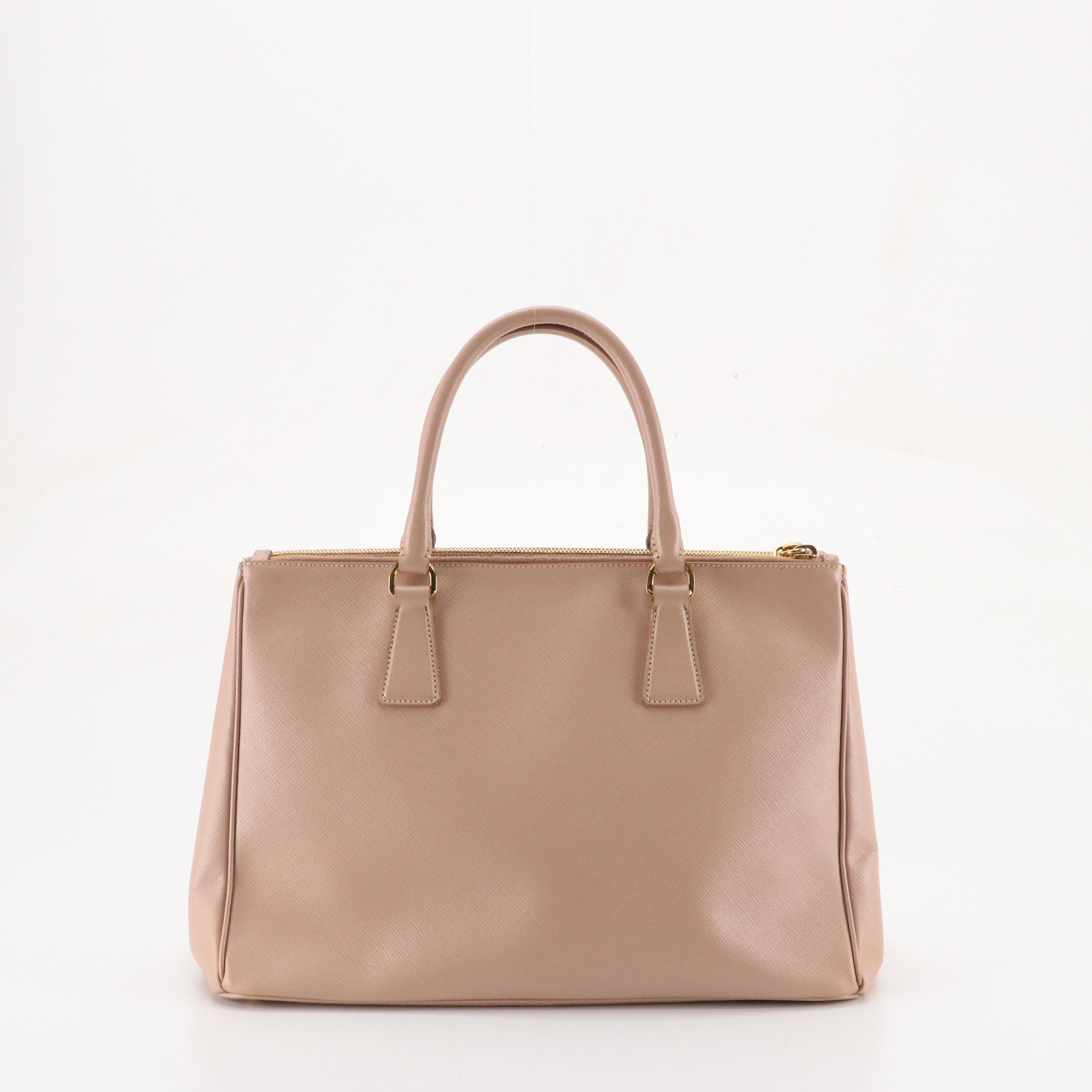 Prada Medium Double Zip Galleria Two-Way Tote in Blush Pink Saffiano Leather
