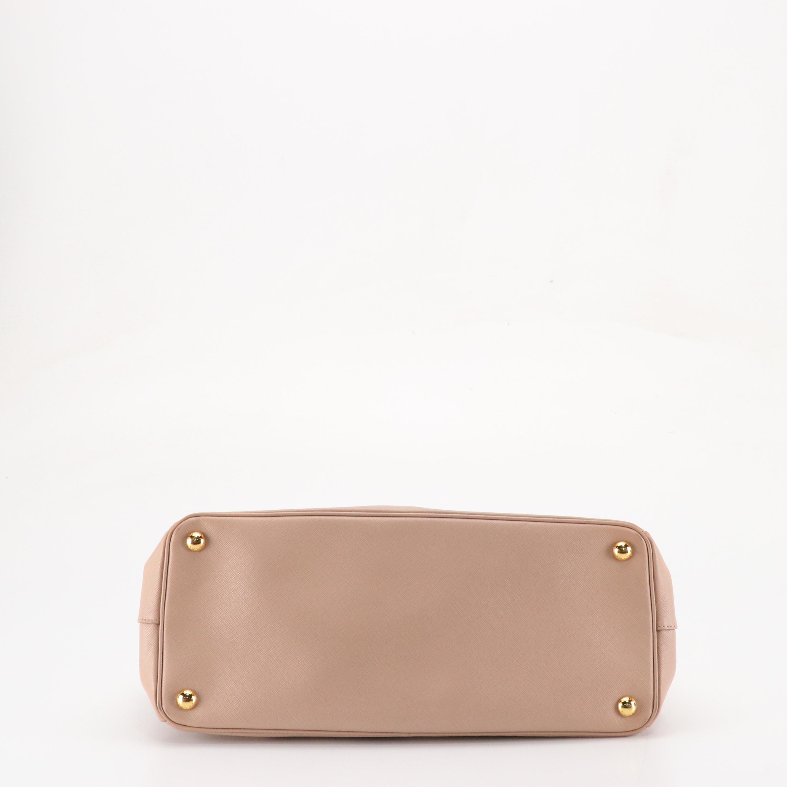 Prada Medium Double Zip Galleria Two-Way Tote in Blush Pink Saffiano Leather