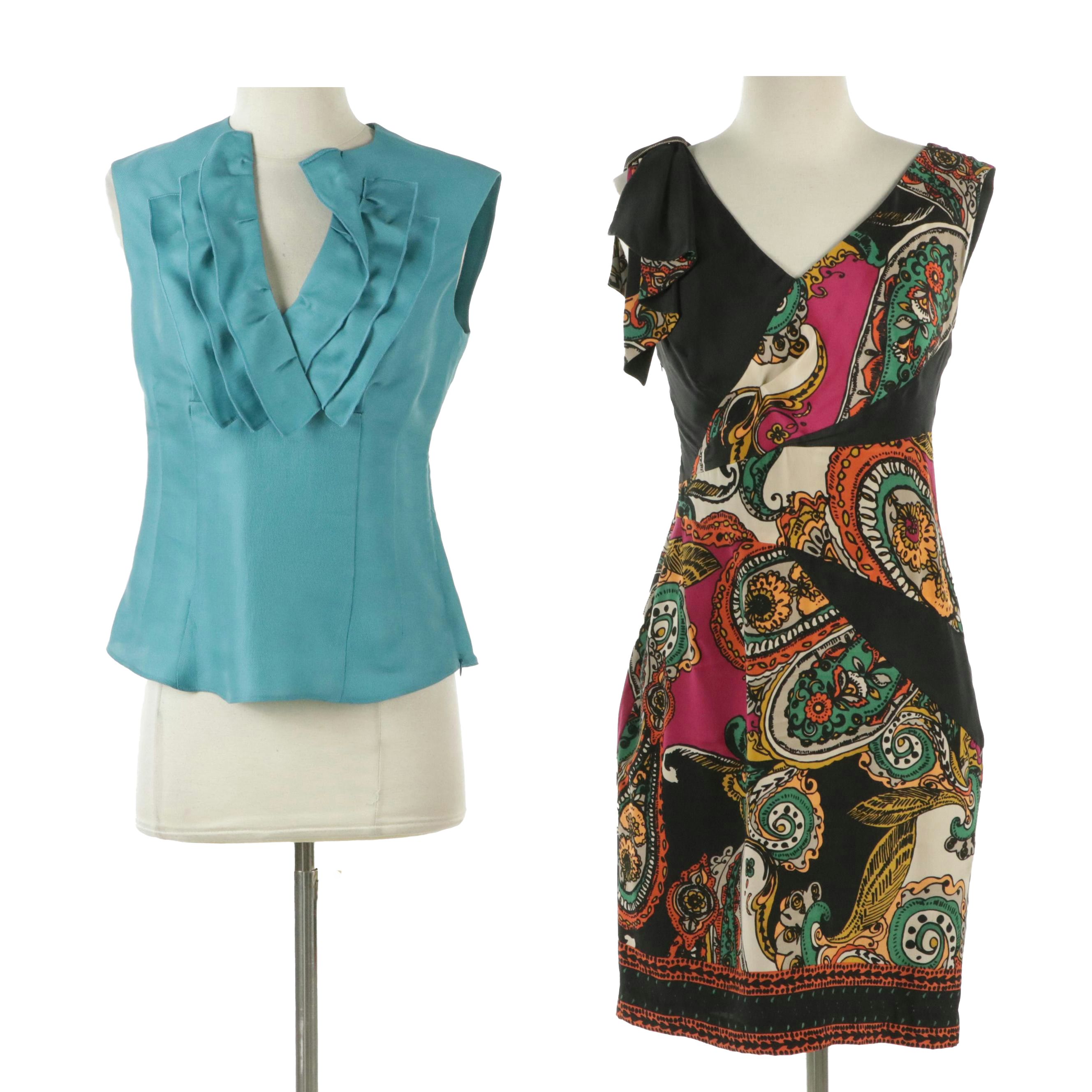 Yoana Baraschi Silk Print Dress and Lida Baday Fitted Silk Top
