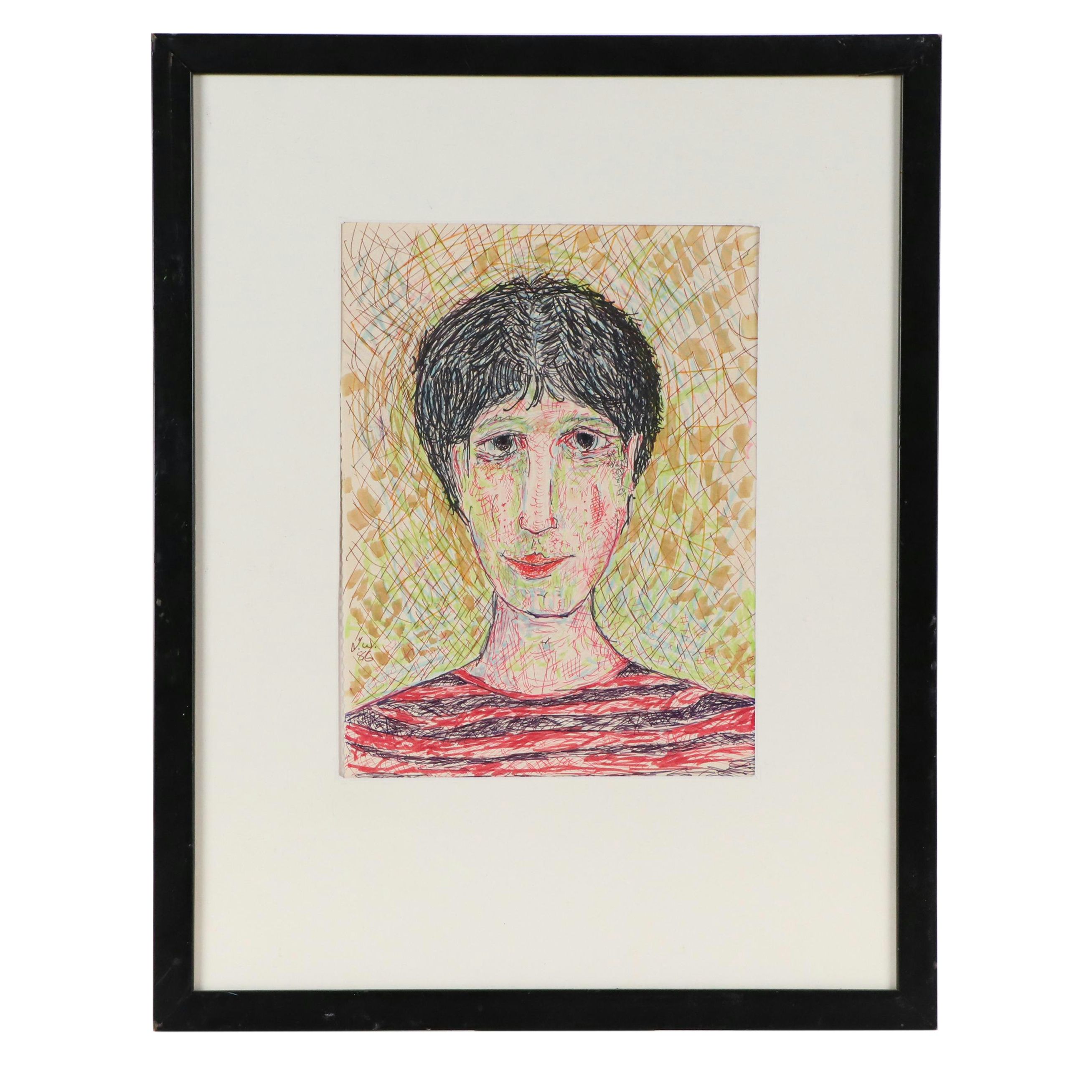 James Thomas Watkins Stylized Ink Portrait, 1986