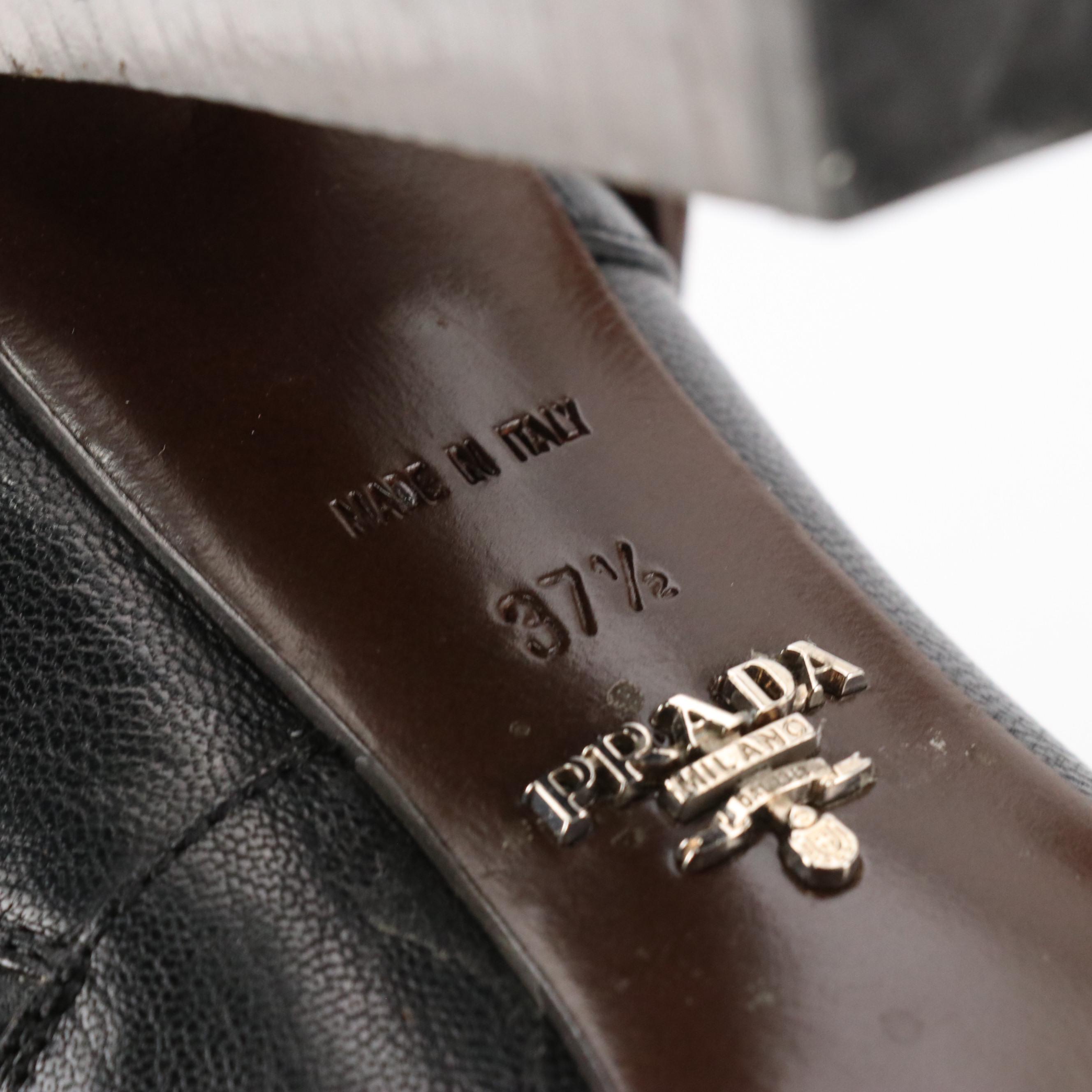 Prada Shiny Two-Tone Leather Ankle Boots with Buckle Strap Details
