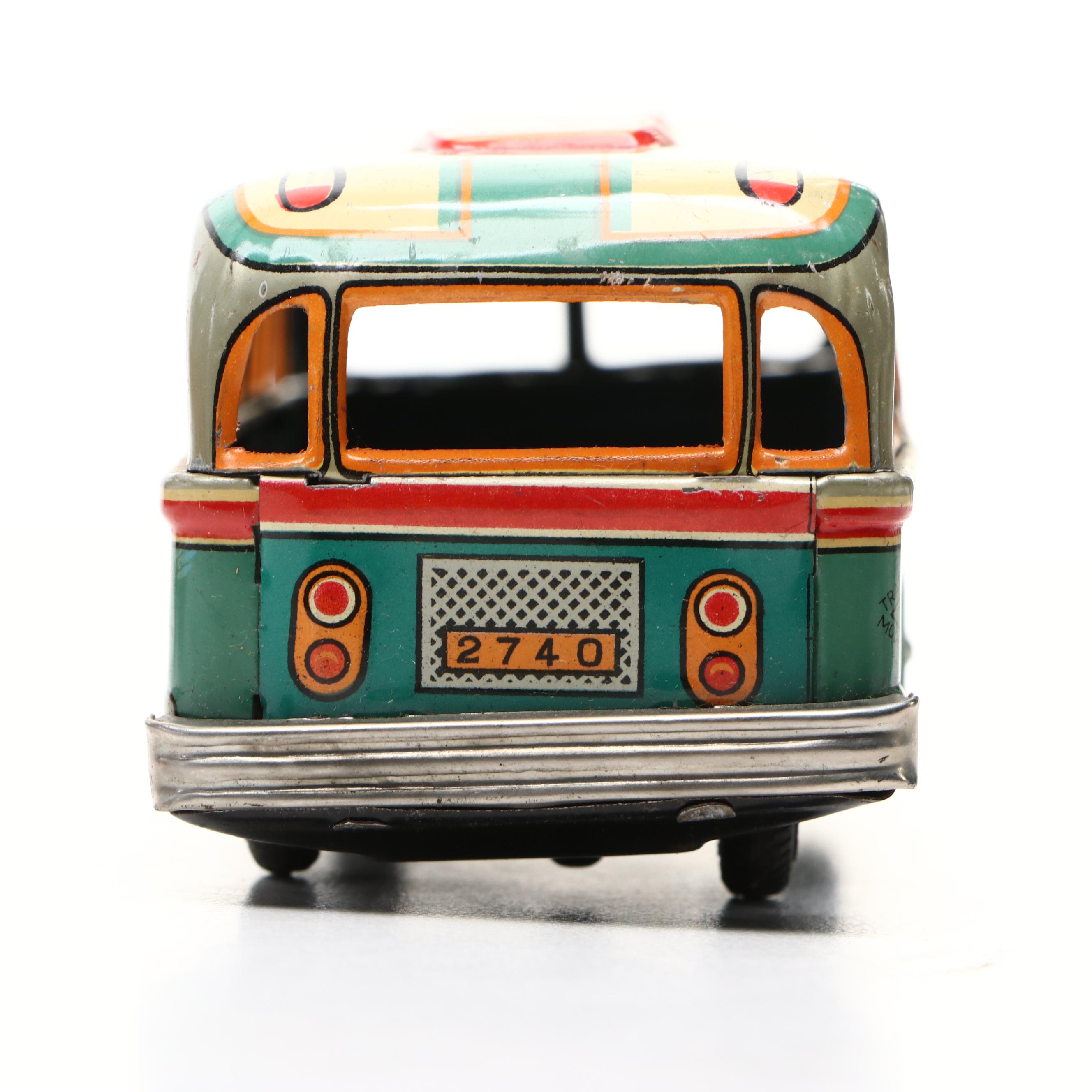 Modern Toys "Pigeon World Line" Toy Bus with Firetrucks, Mid-20th Century