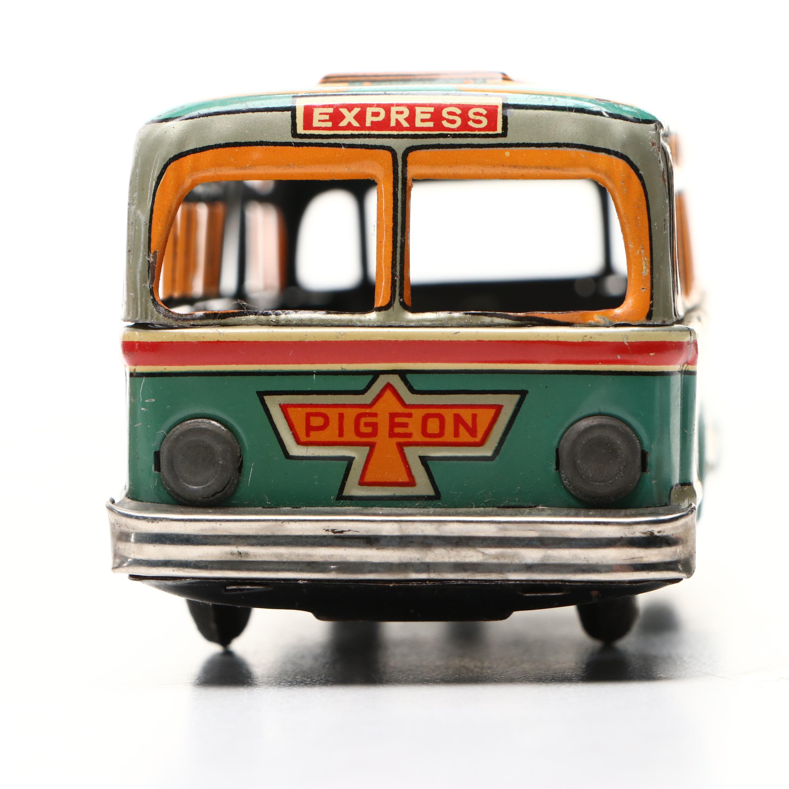 Modern Toys "Pigeon World Line" Toy Bus with Firetrucks, Mid-20th Century
