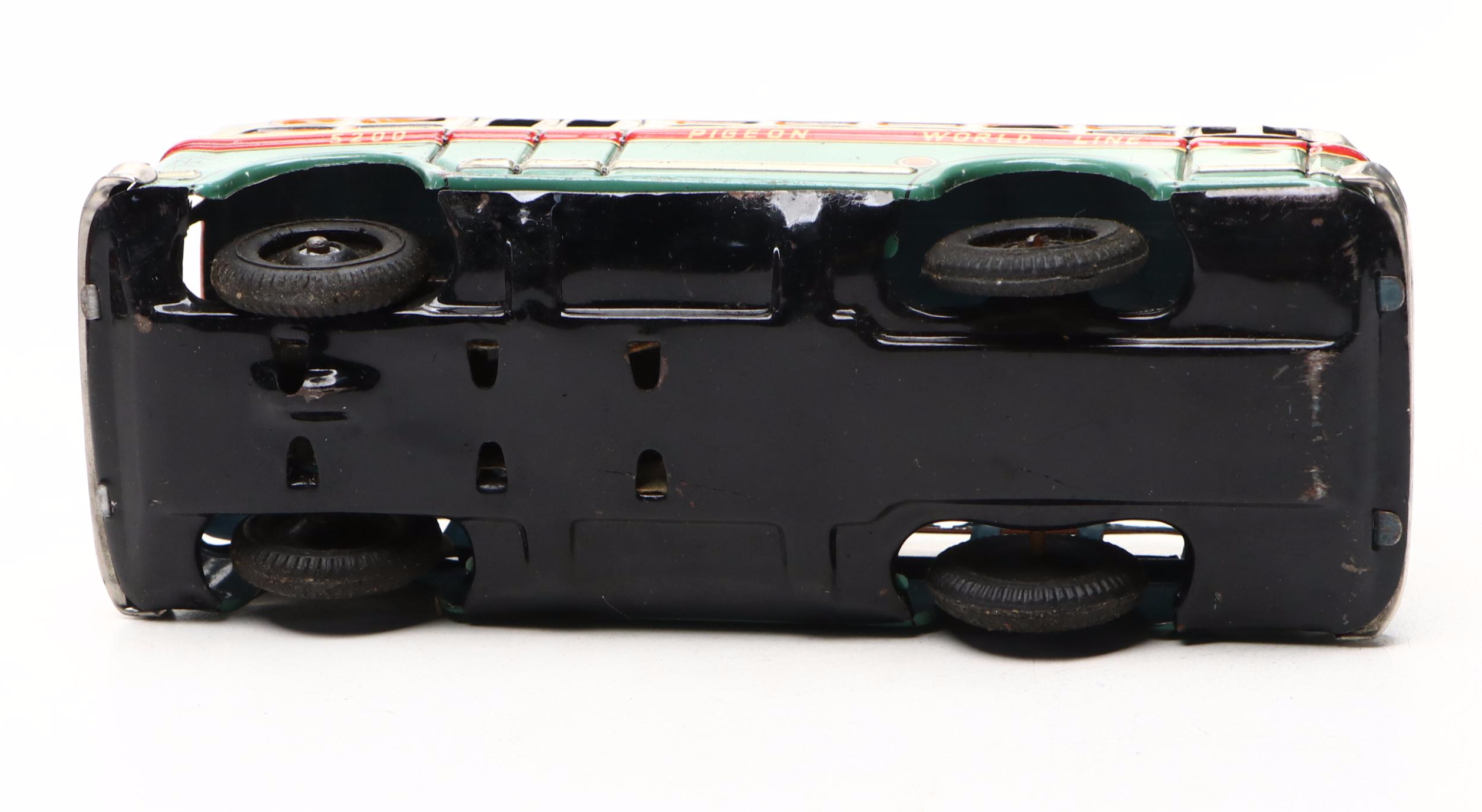 Modern Toys "Pigeon World Line" Toy Bus with Firetrucks, Mid-20th Century