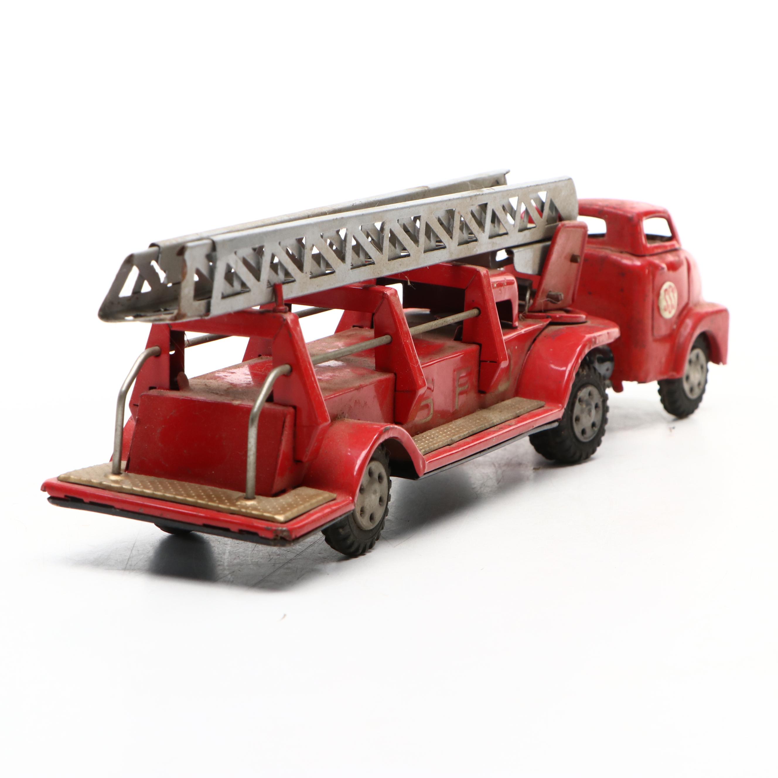 Modern Toys "Pigeon World Line" Toy Bus with Firetrucks, Mid-20th Century