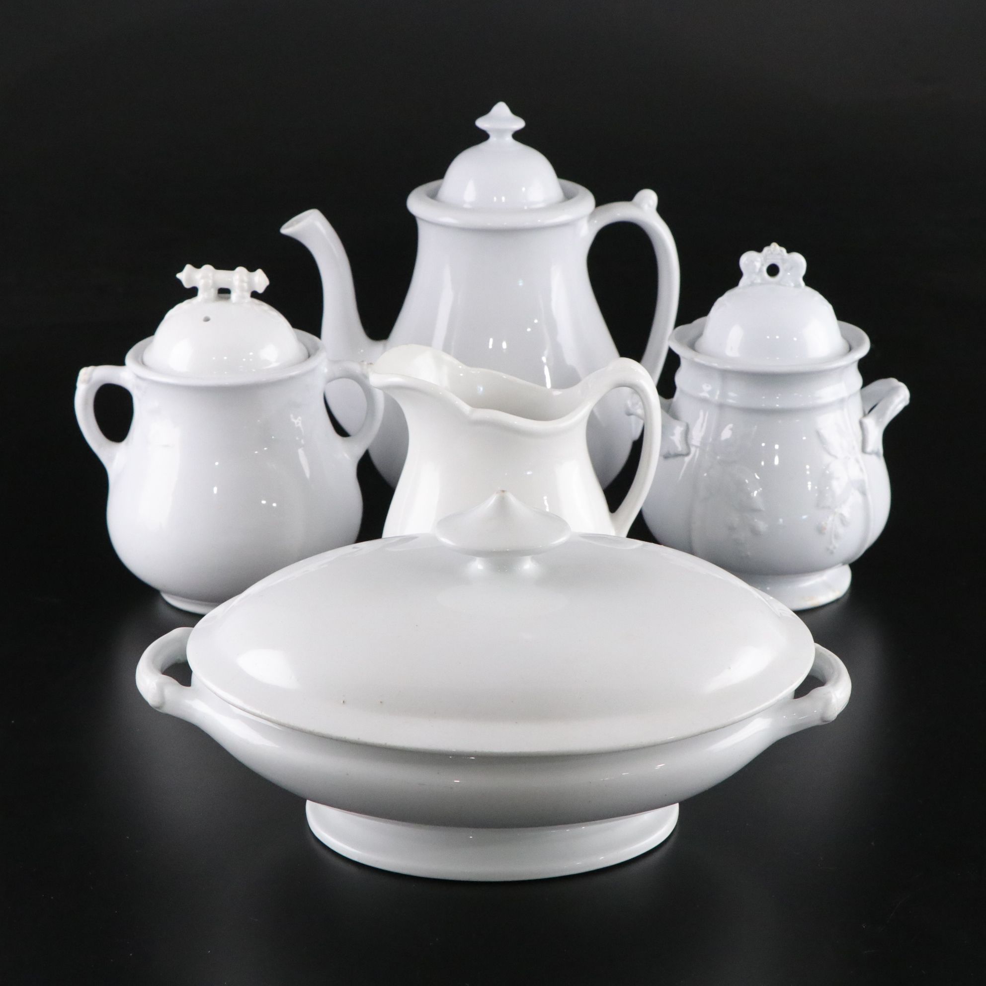Ironstone Teapot, Creamer, Sugar Bowl & Casserole Dish