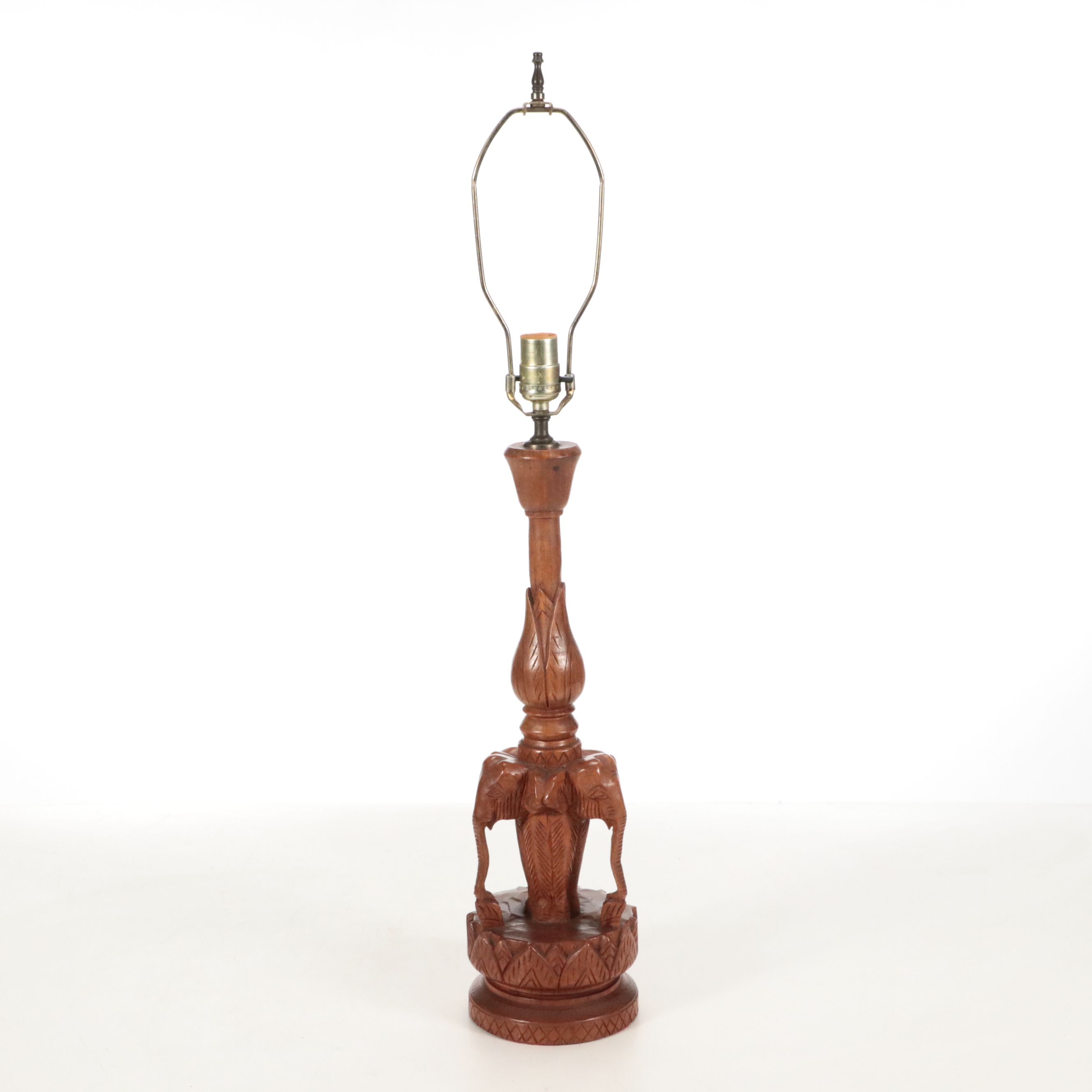 Southeast Asian Carved Wood Elephant Head Table Lamps