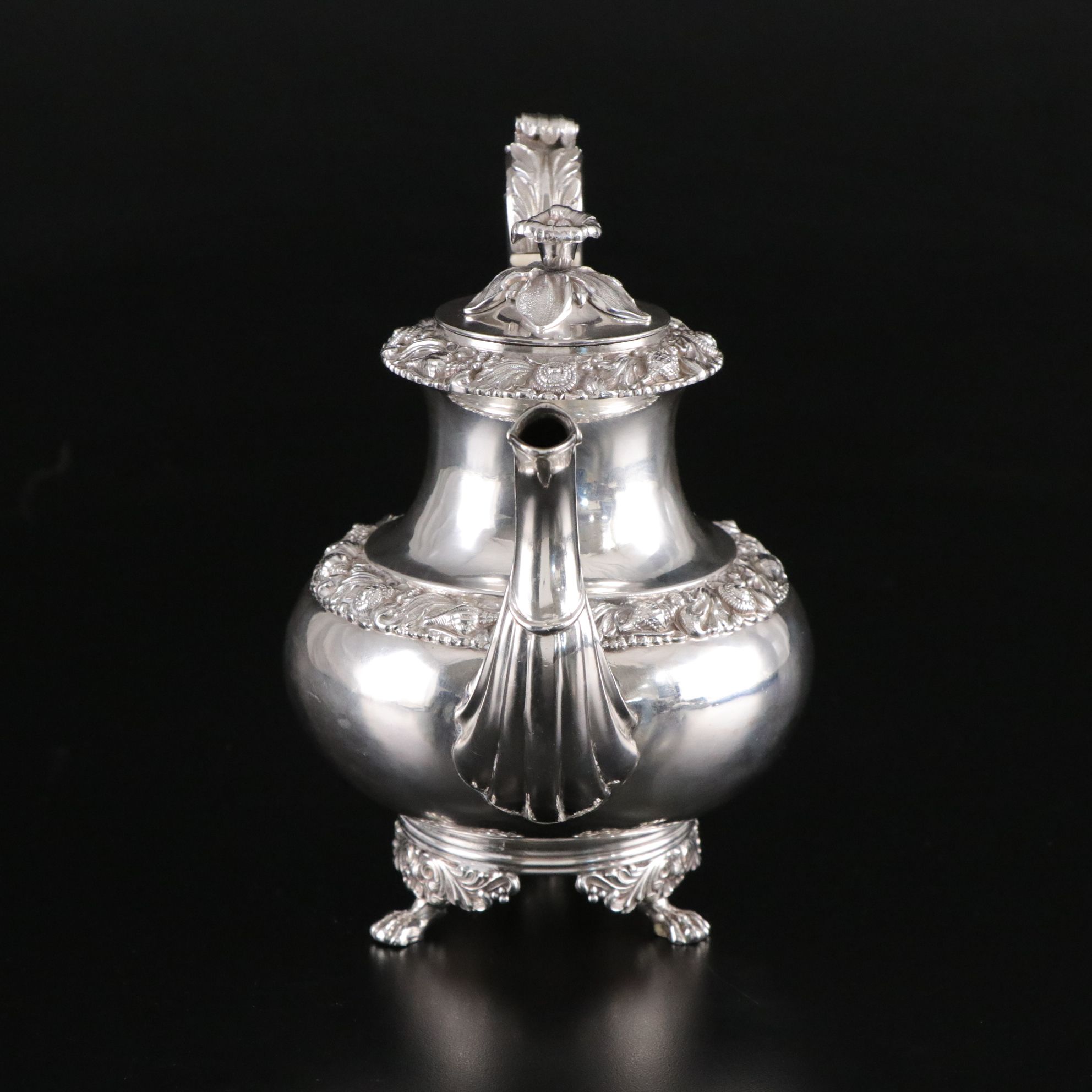 French 950 Silver Teapot with Seashell Accents