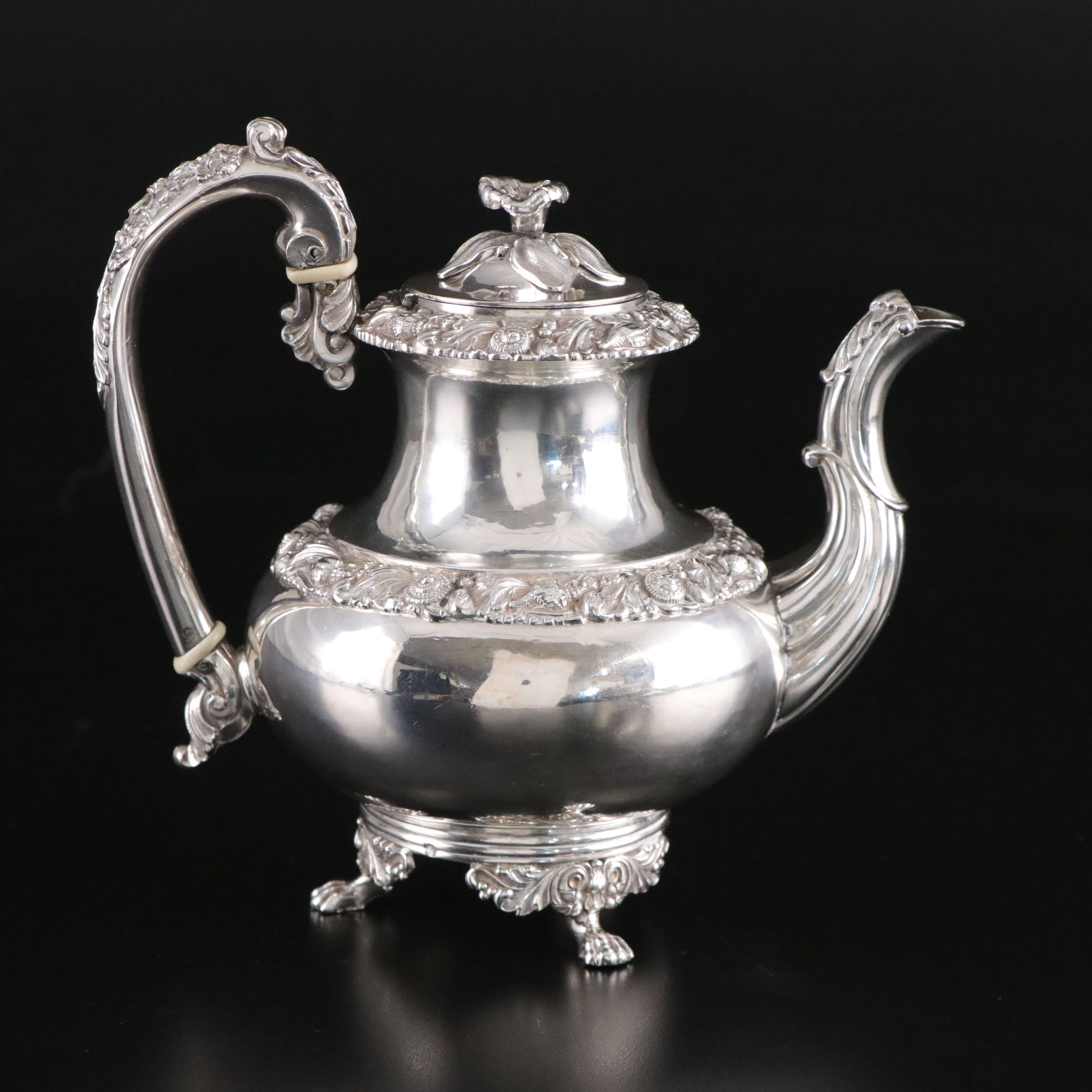 French 950 Silver Teapot with Seashell Accents