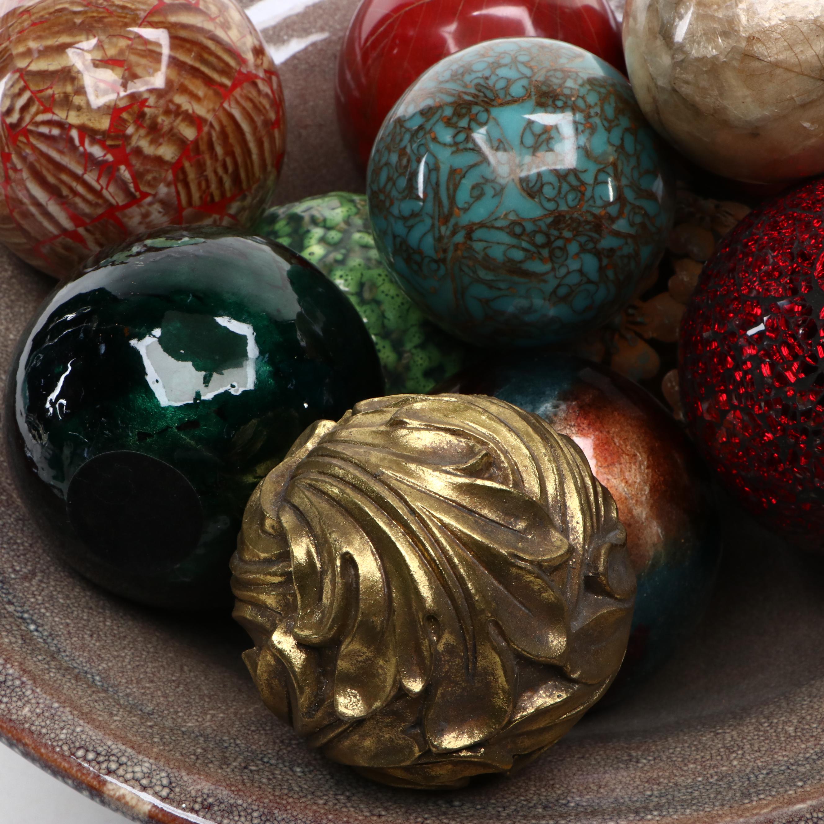 Decorative Balls with Ceramic Centerpiece and Metal Stand