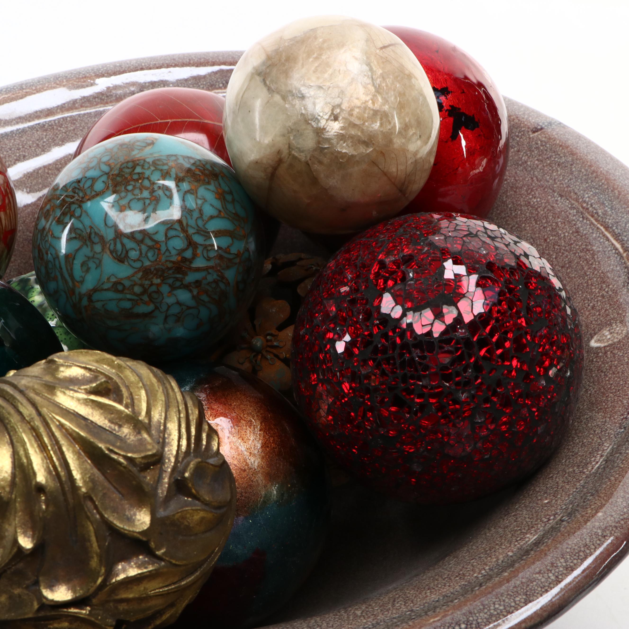 Decorative Balls with Ceramic Centerpiece and Metal Stand
