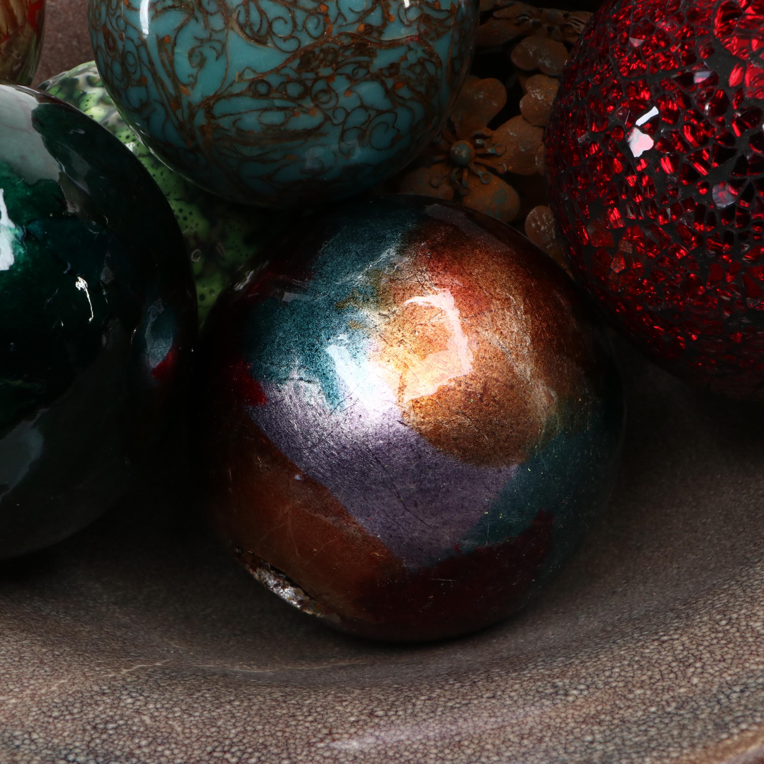 Decorative Balls with Ceramic Centerpiece and Metal Stand