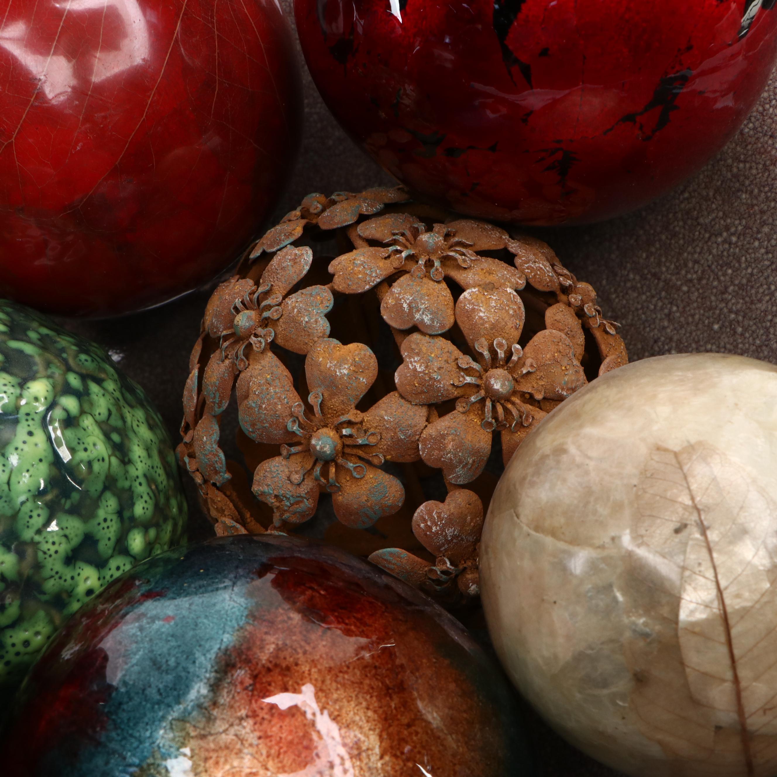 Decorative Balls with Ceramic Centerpiece and Metal Stand