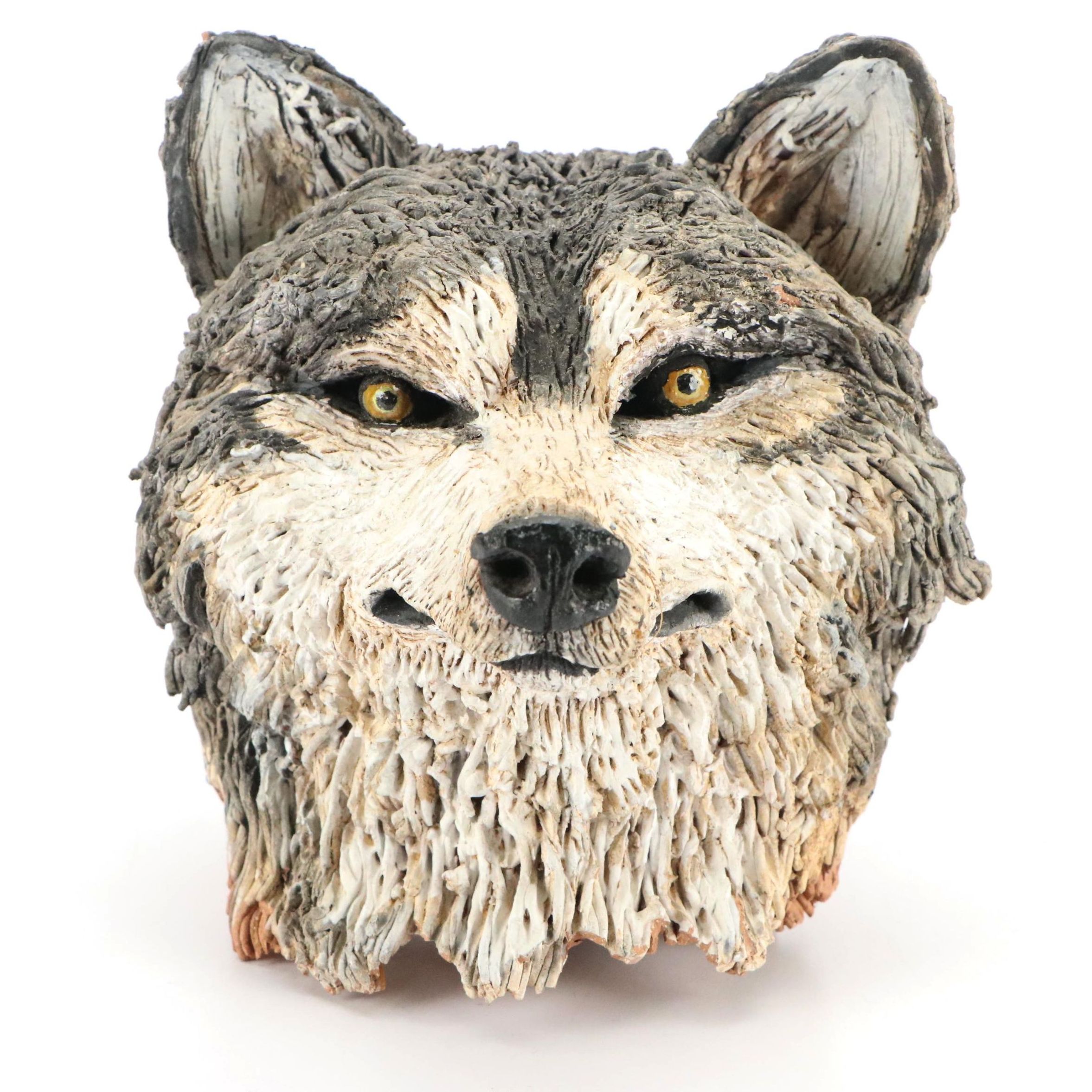 Handmade Textured Ceramic Wolf Head