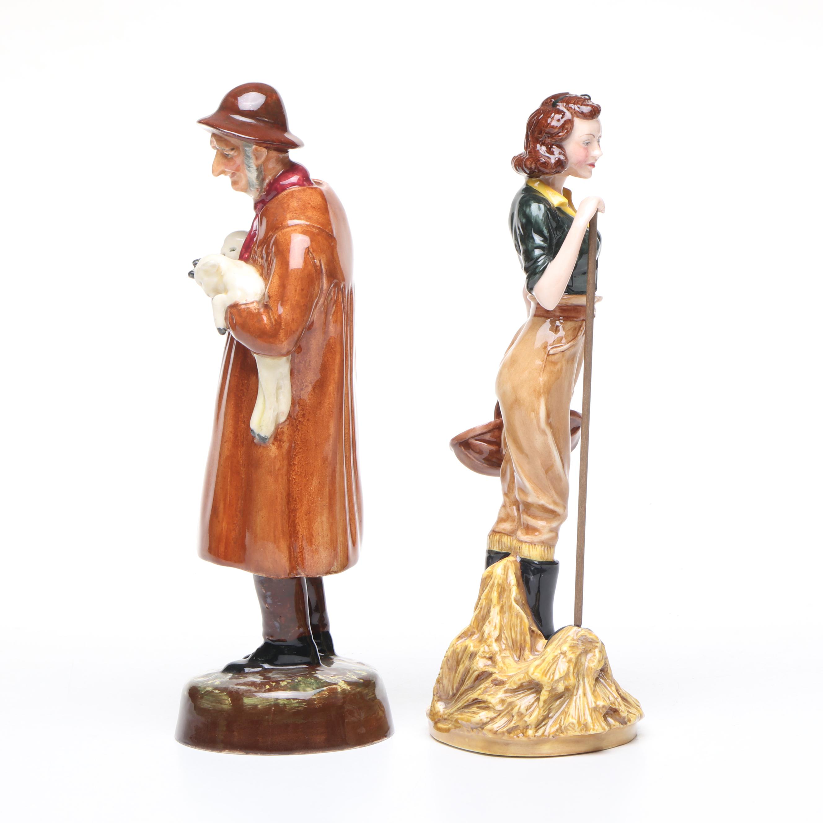 Royal Doulton Hand-Painted "The Land Lady" and "Lambing Time" Porcelain Figures