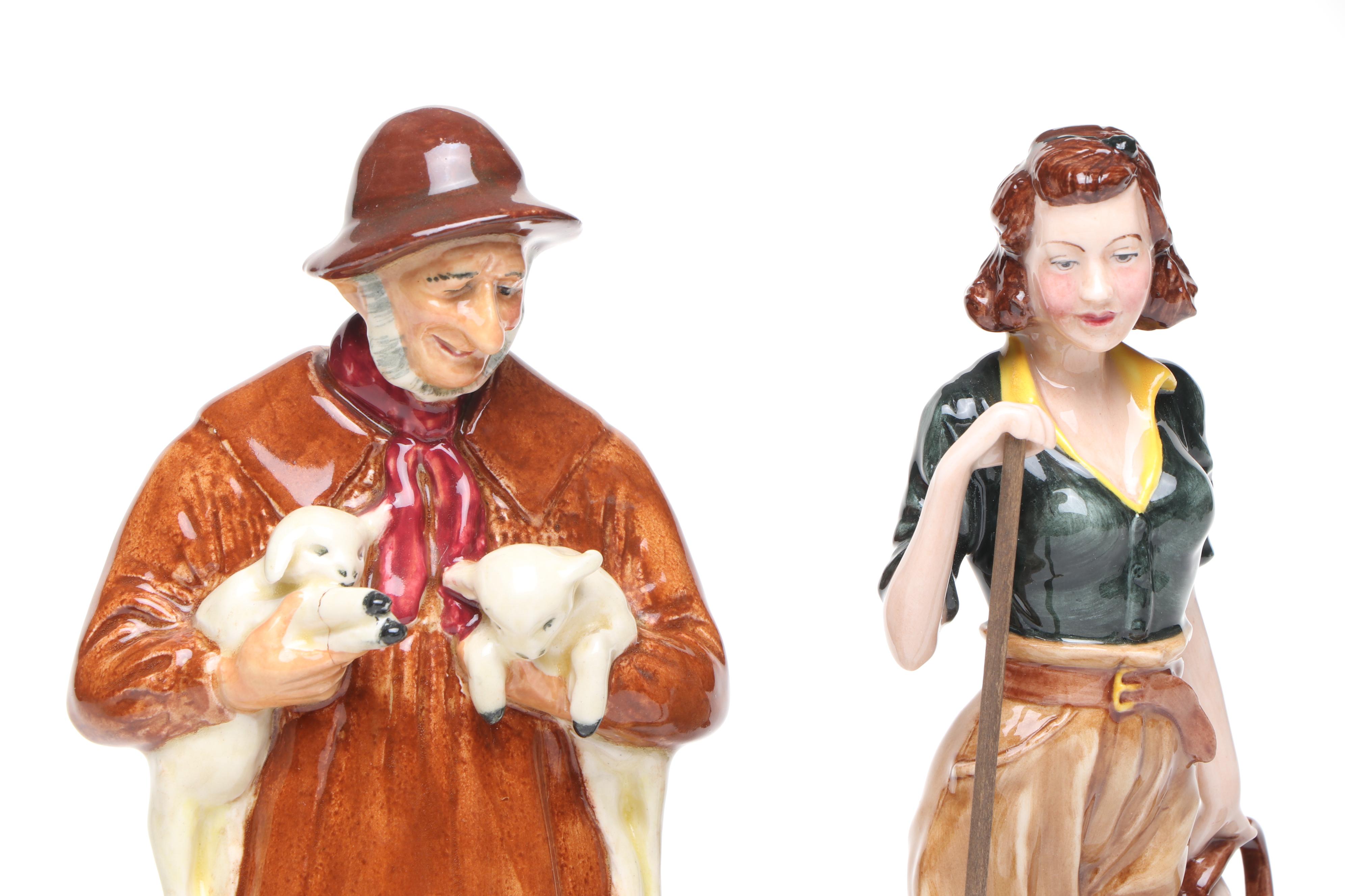 Royal Doulton Hand-Painted "The Land Lady" and "Lambing Time" Porcelain Figures