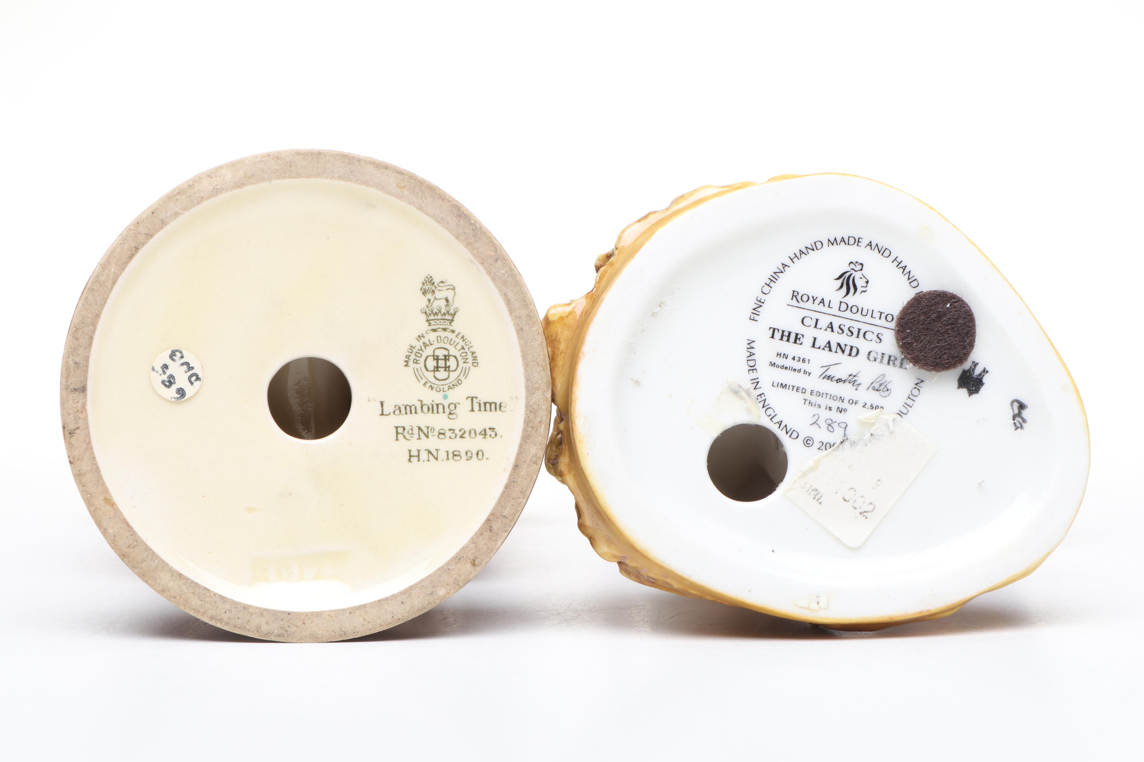 Royal Doulton Hand-Painted "The Land Lady" and "Lambing Time" Porcelain Figures