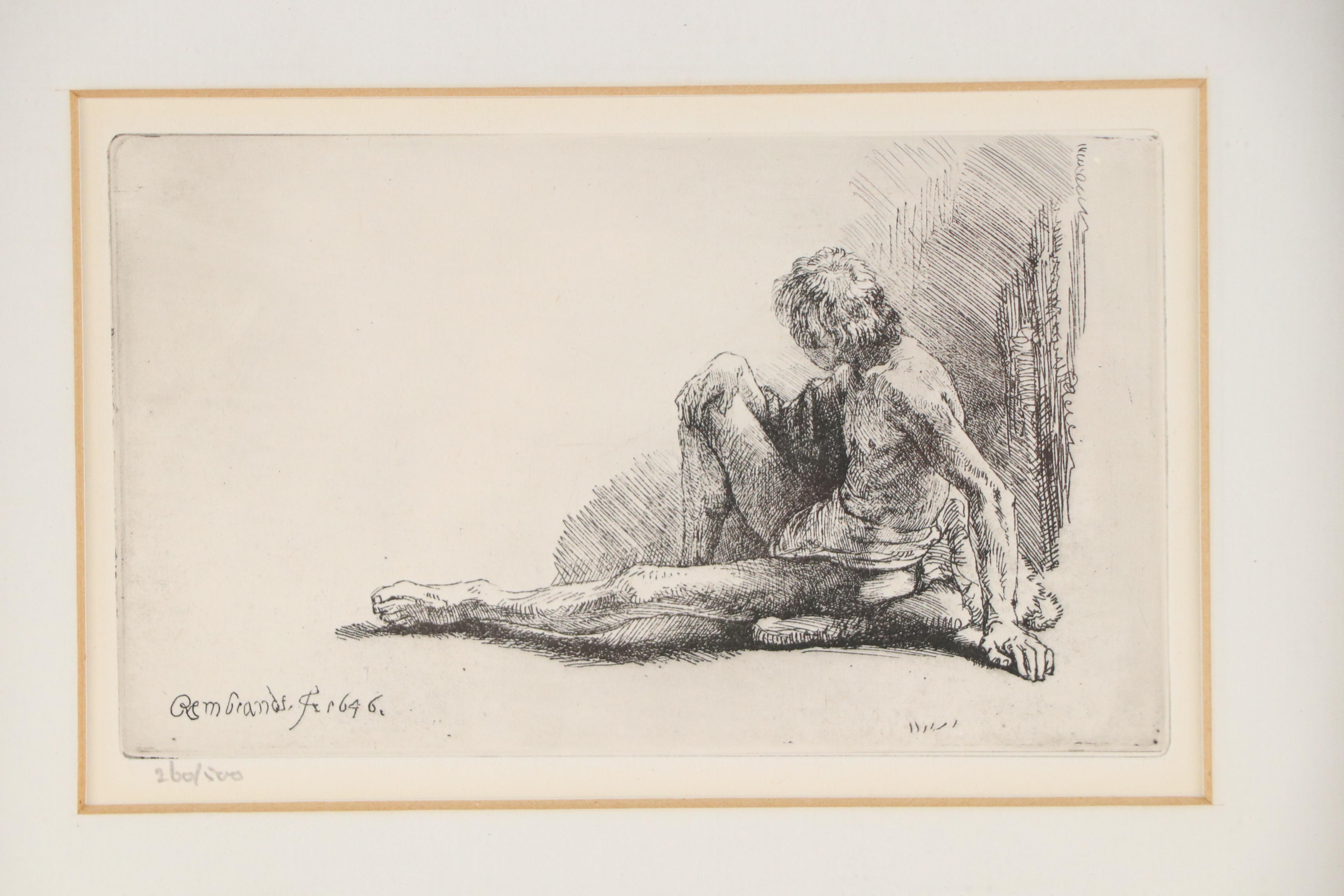 Heliogravure Facsimile After Rembrandt "Nude Man Seated on the Ground..."