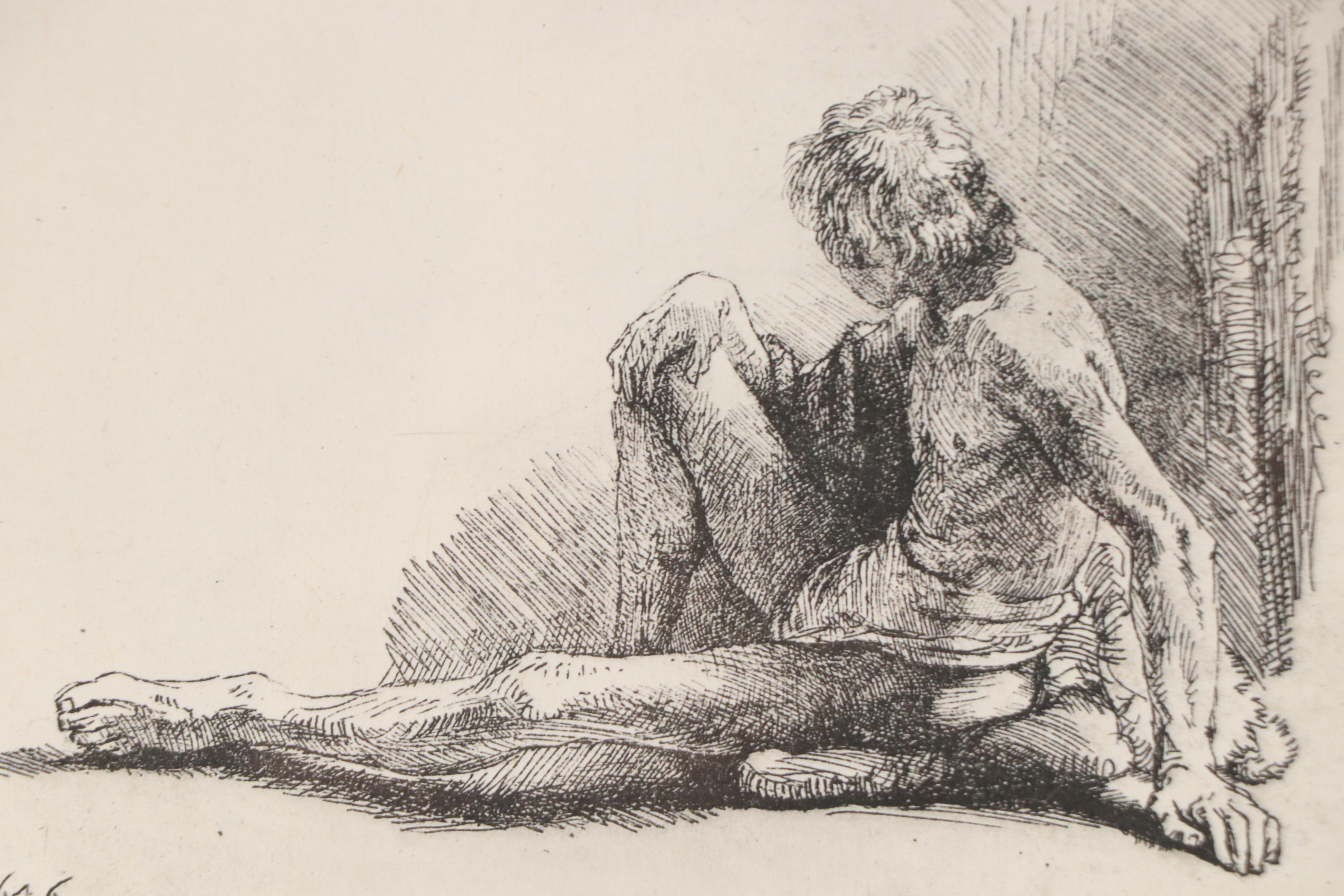 Heliogravure Facsimile After Rembrandt "Nude Man Seated on the Ground..."