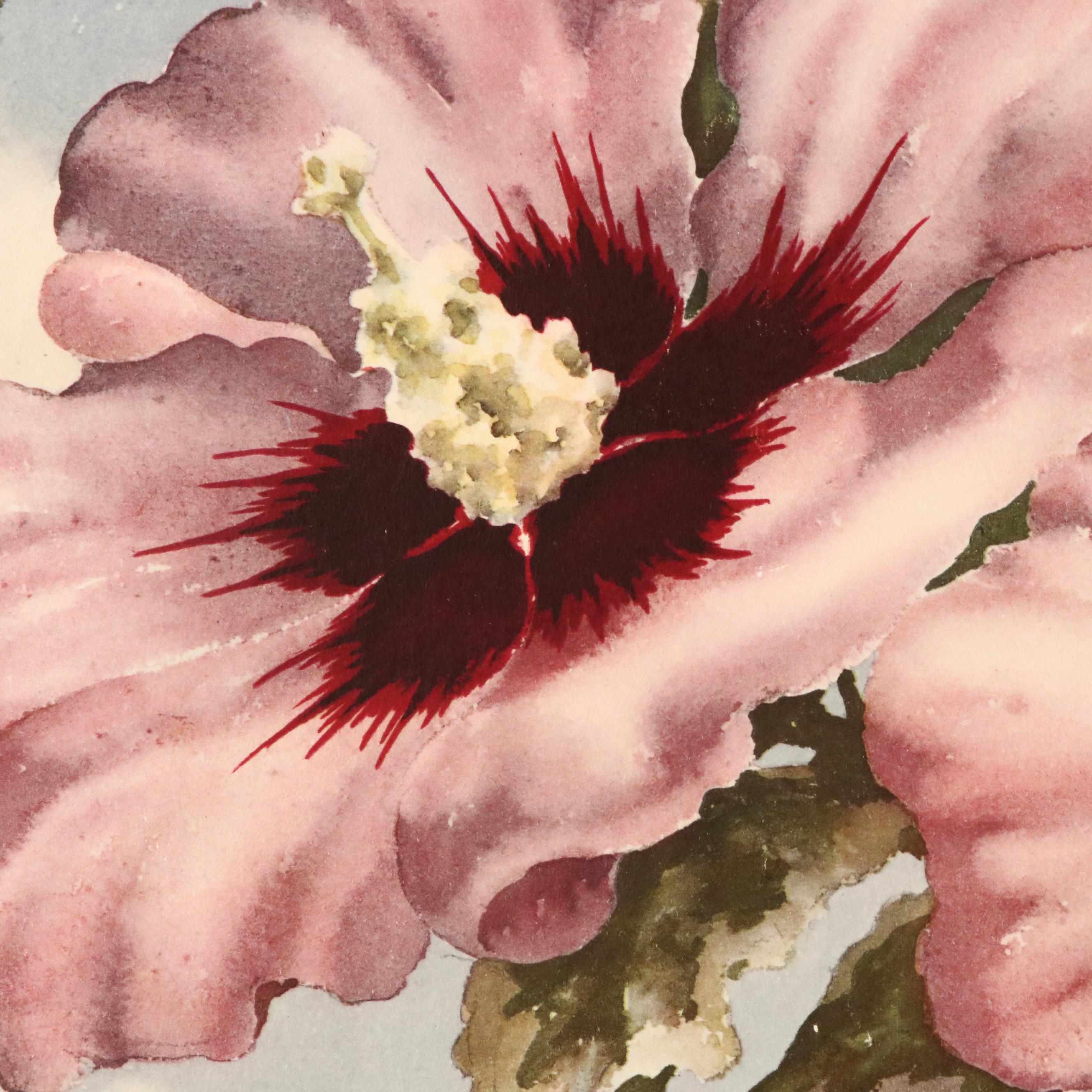 Floral Offset Lithograph After Erich F. T. Schenk "Sky Hibiscus"