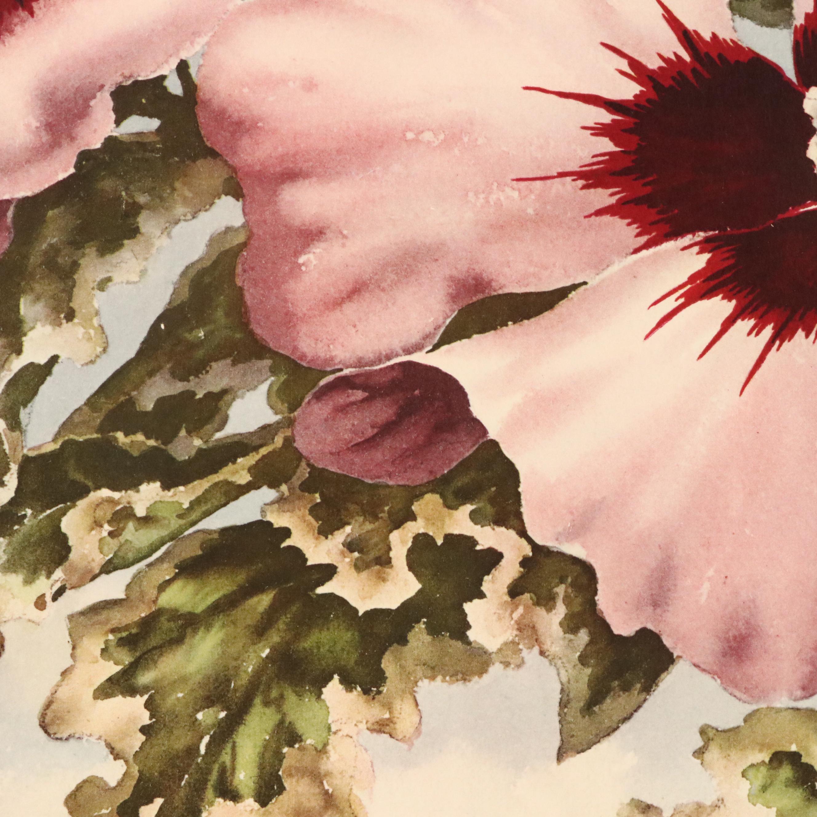 Floral Offset Lithograph After Erich F. T. Schenk "Sky Hibiscus"