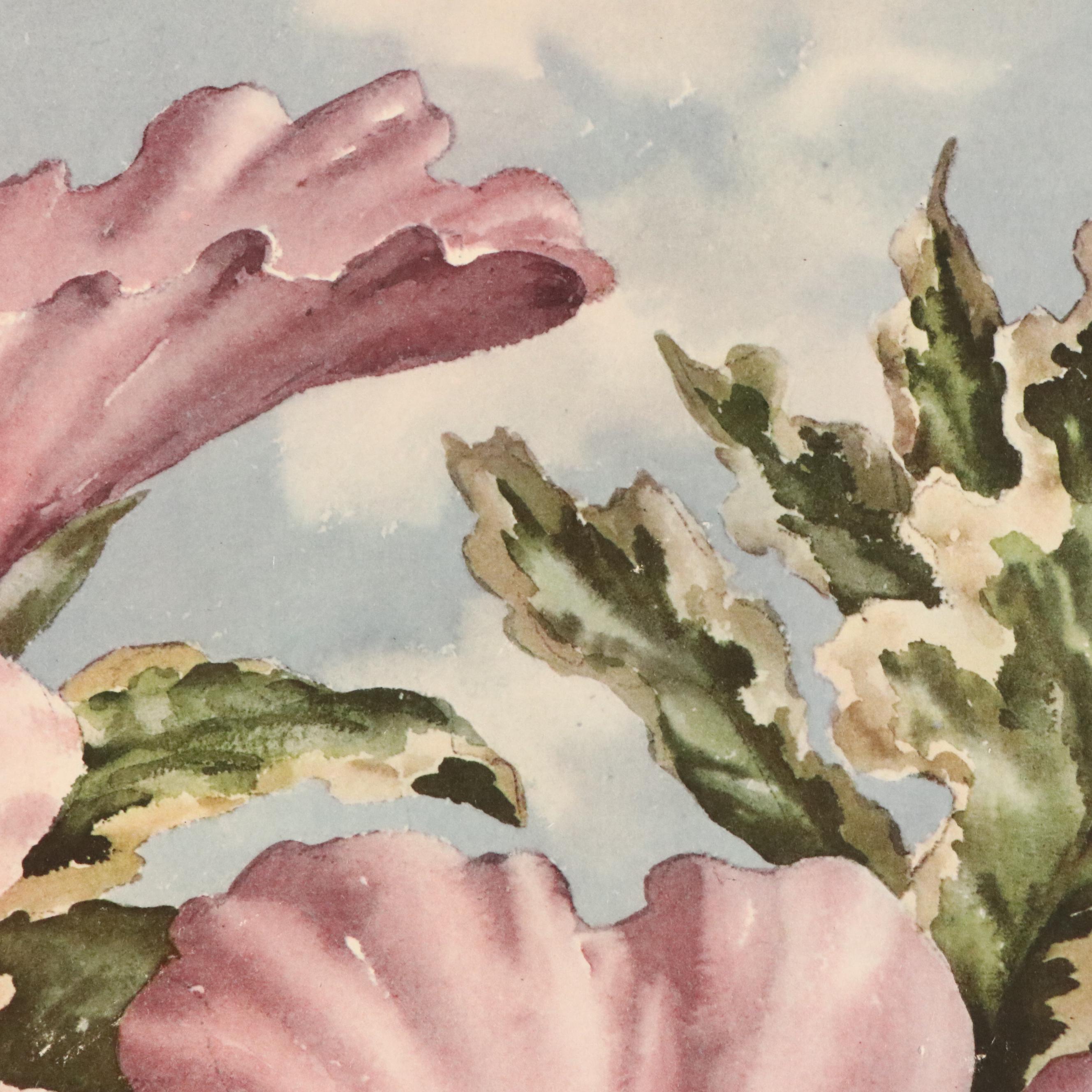 Floral Offset Lithograph After Erich F. T. Schenk "Sky Hibiscus"