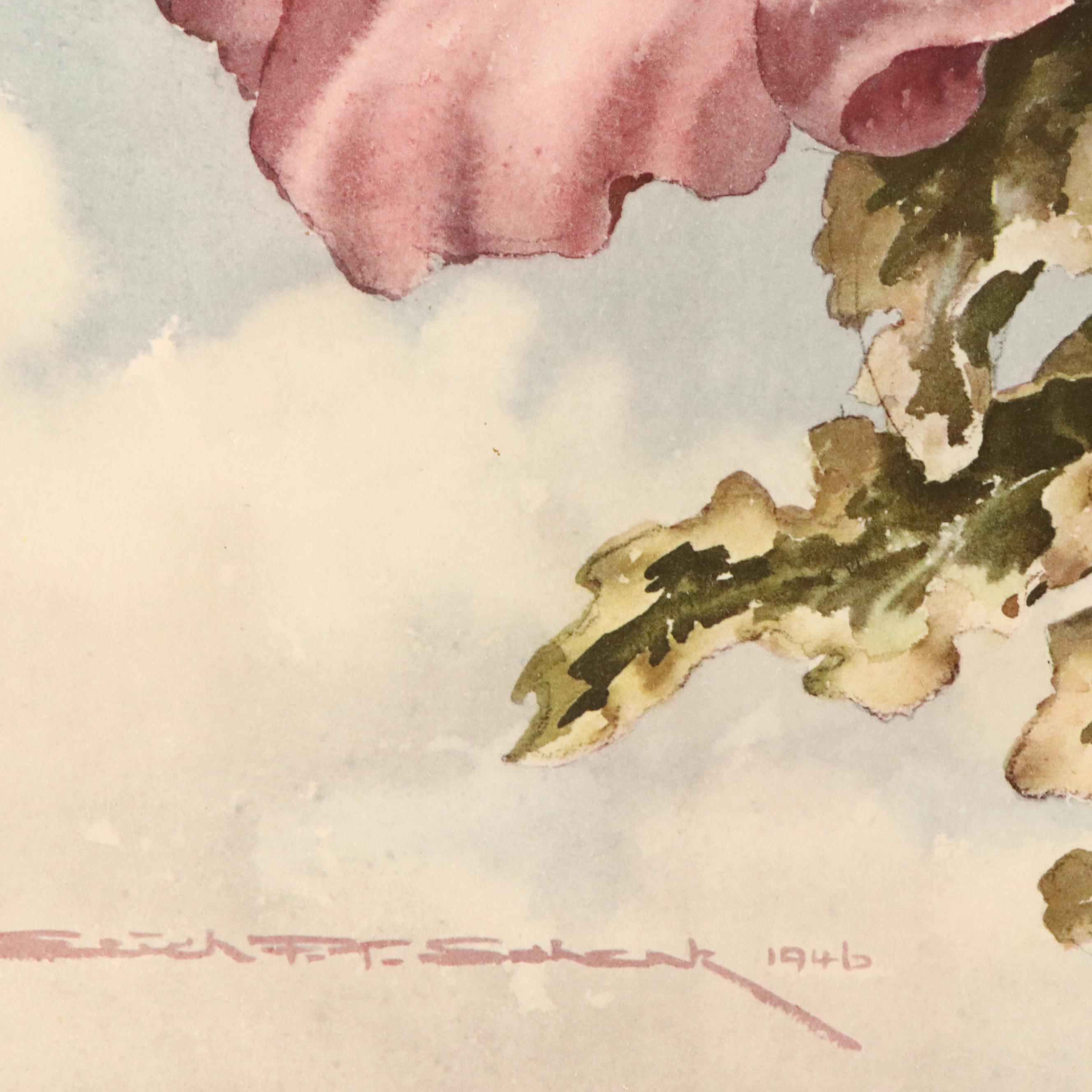 Floral Offset Lithograph After Erich F. T. Schenk "Sky Hibiscus"