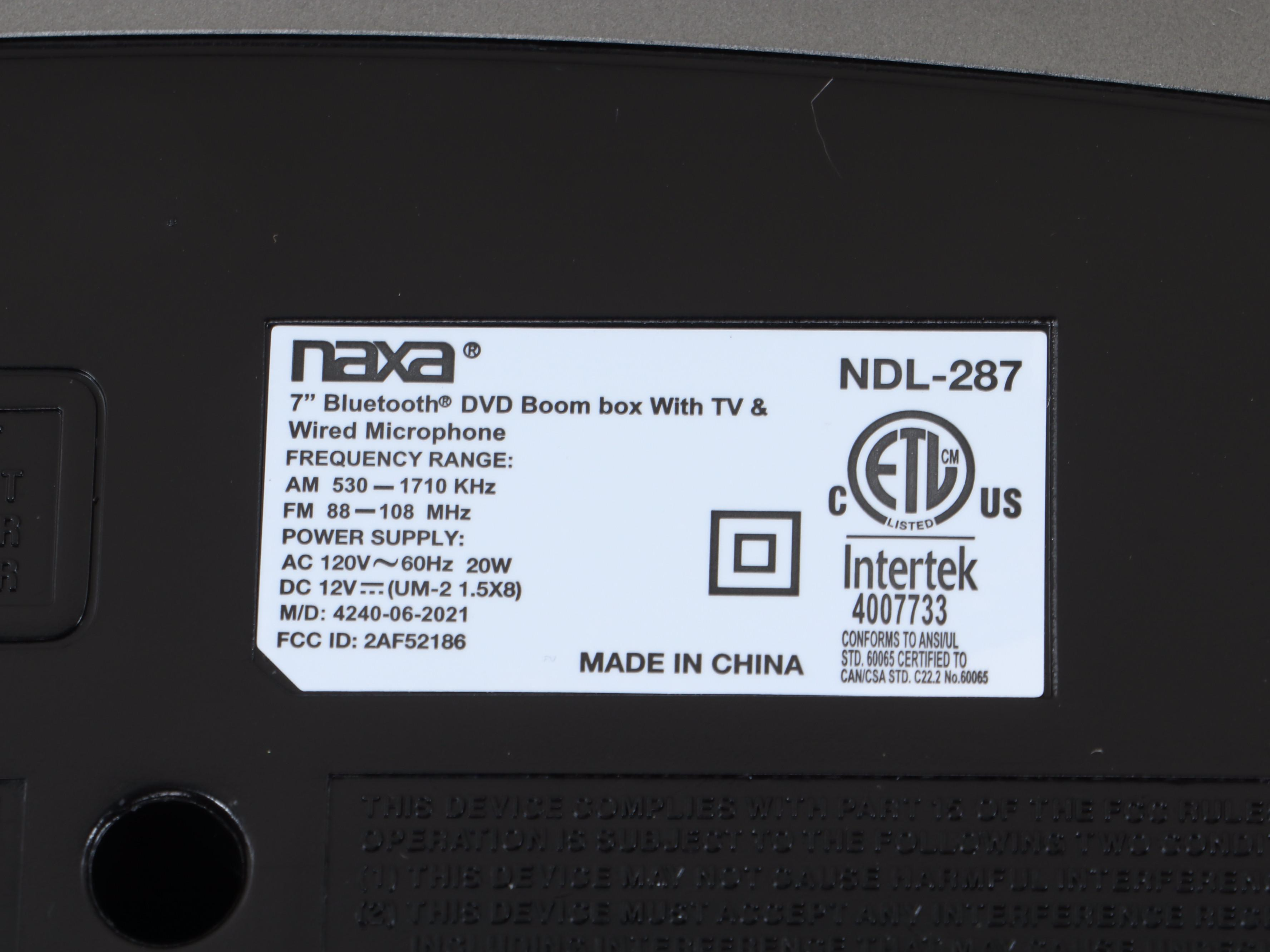 Naxa 7" Bluetooth DVD Boombox with TV and Microphone