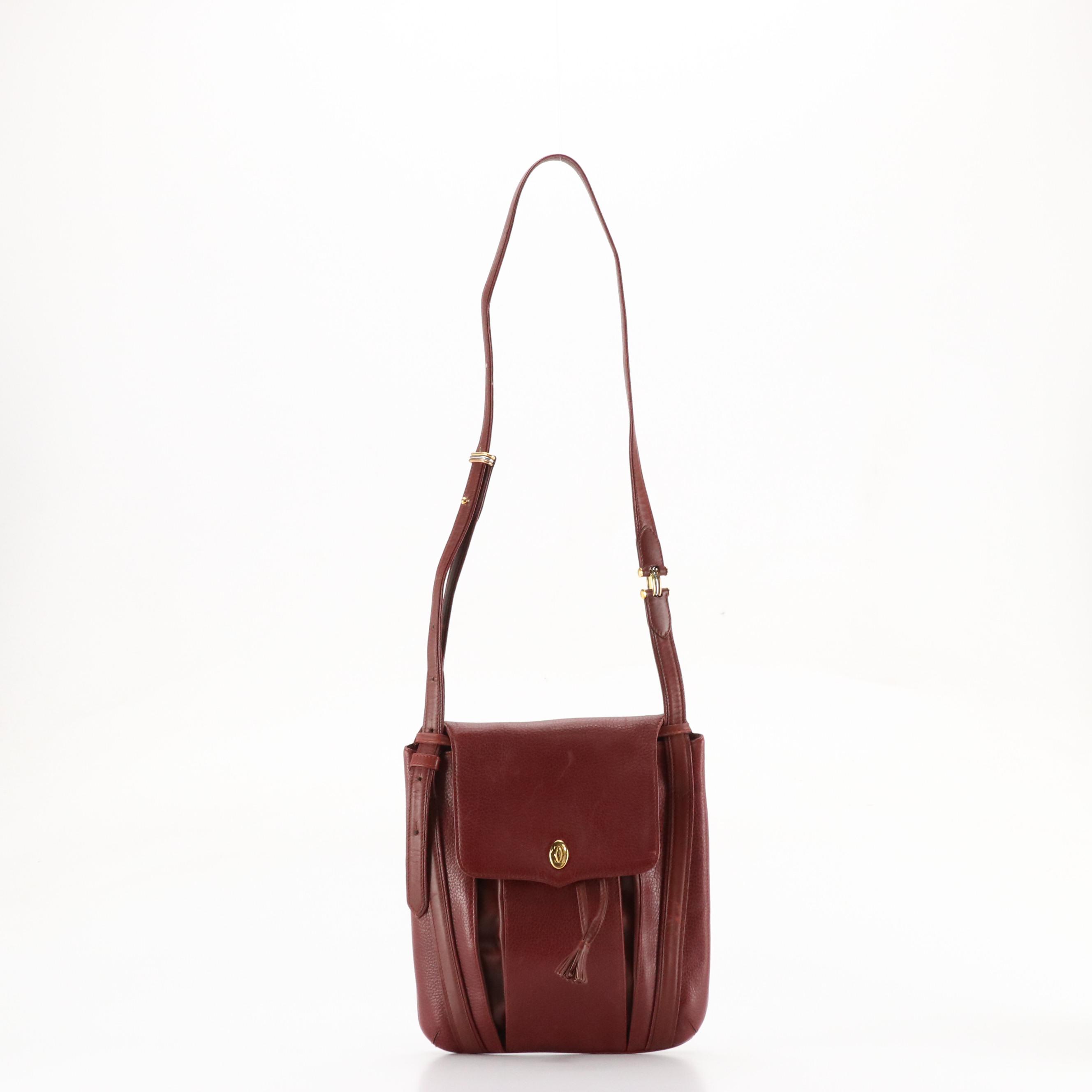 Cartier Must de Cartier Burgundy Calfskin Leather Shoulder Bag