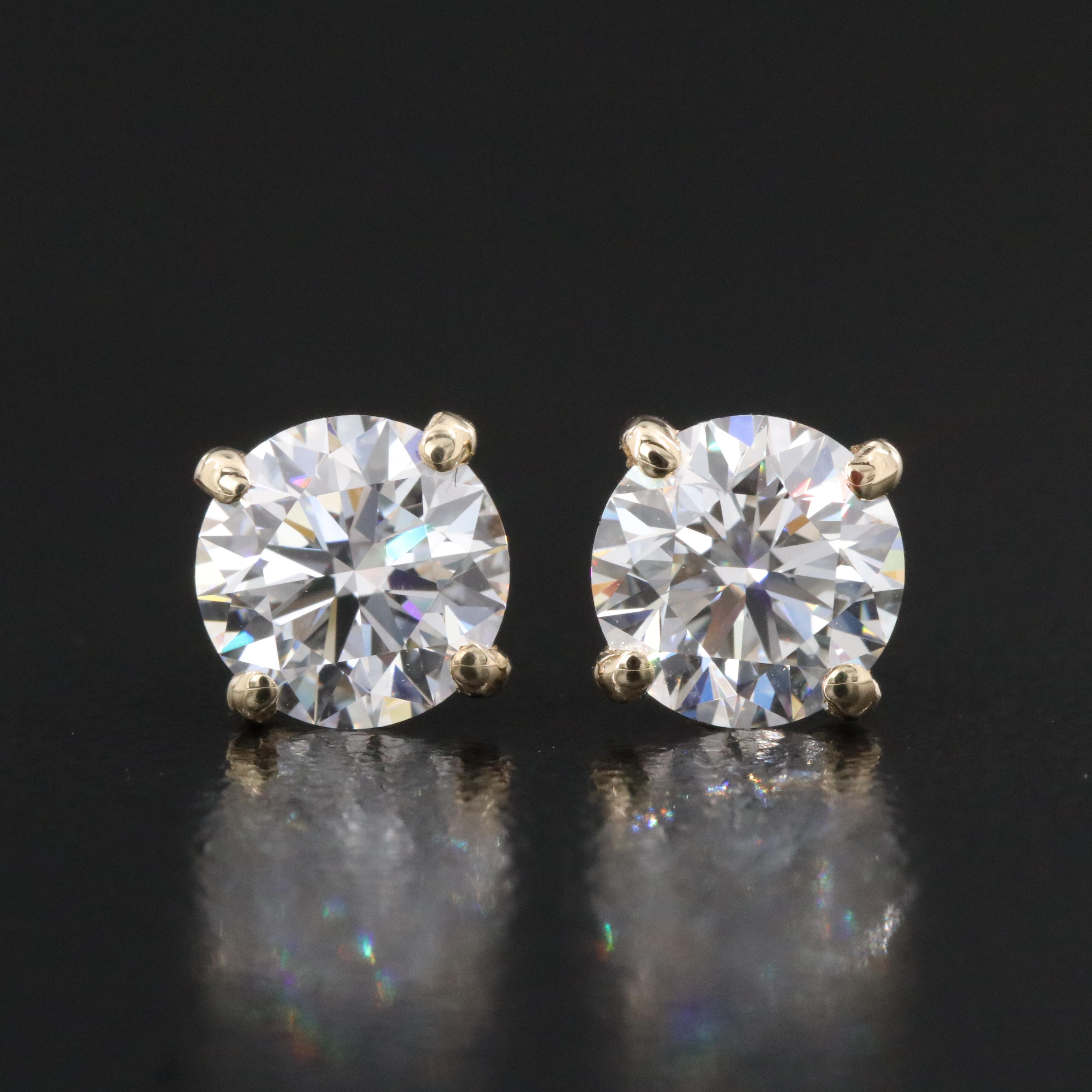 14K 2.06 CTW Lab Grown Internally Flawless Diamond Stud Earrings with IGI Report