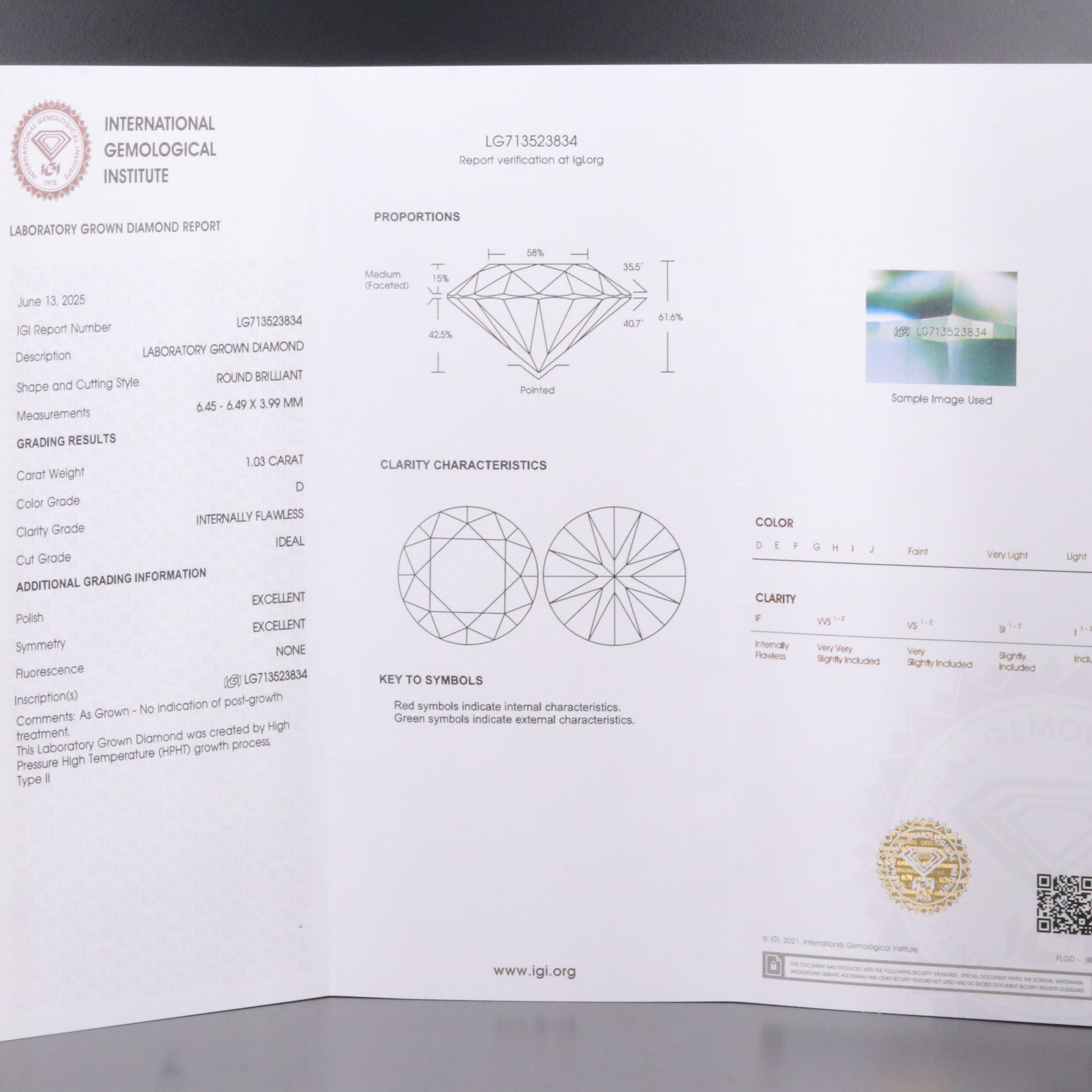 14K 2.06 CTW Lab Grown Internally Flawless Diamond Stud Earrings with IGI Report