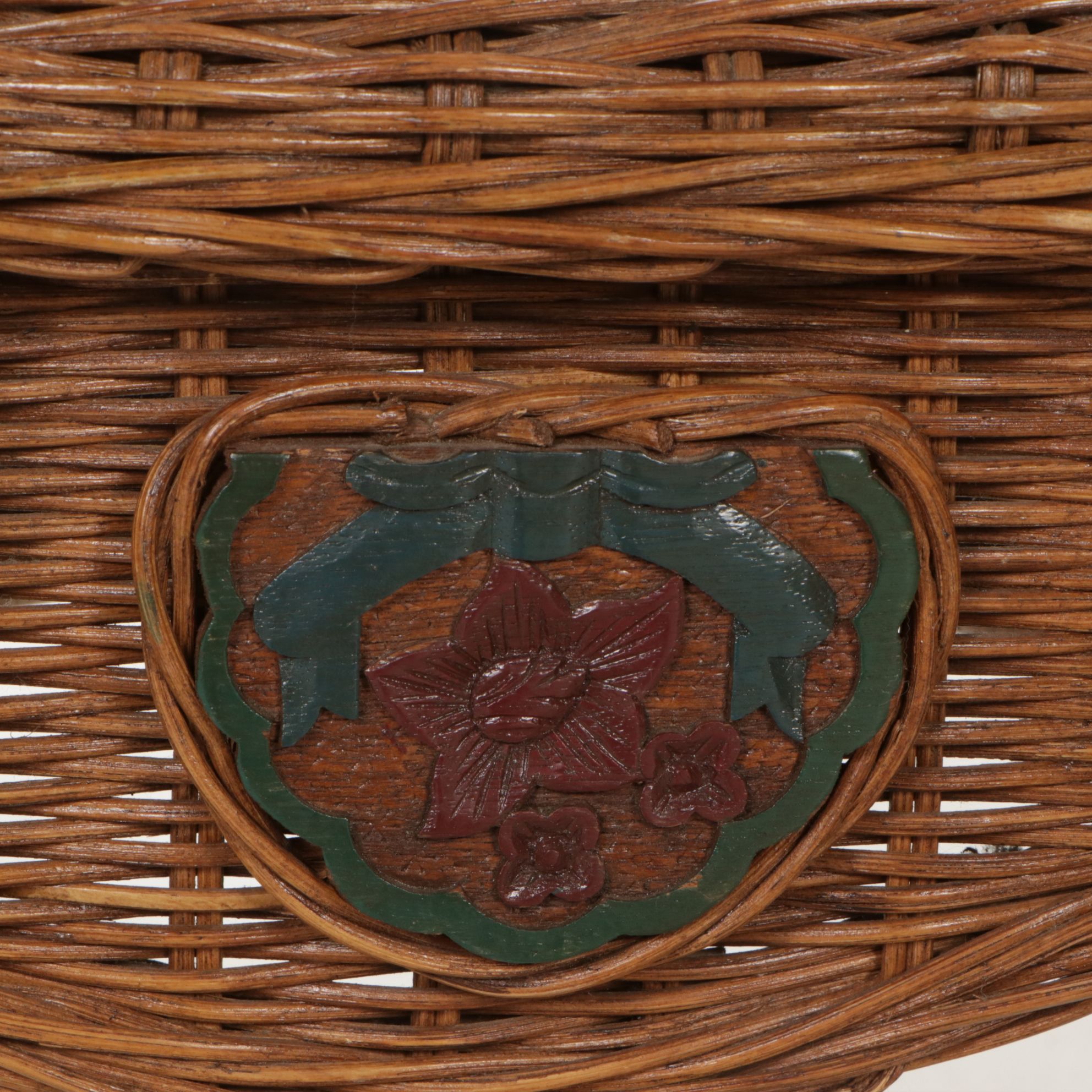 Painted Rattan Wicker Demilune Table with Four Side Tables, Mid-20th Century