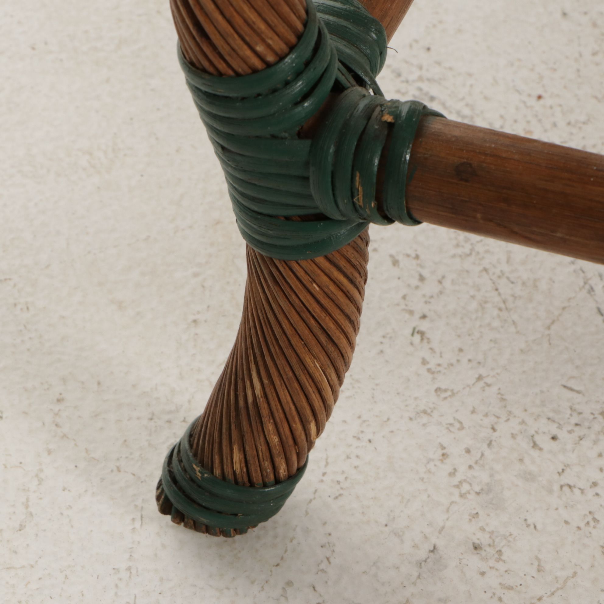 Painted Rattan Wicker Demilune Table with Four Side Tables, Mid-20th Century
