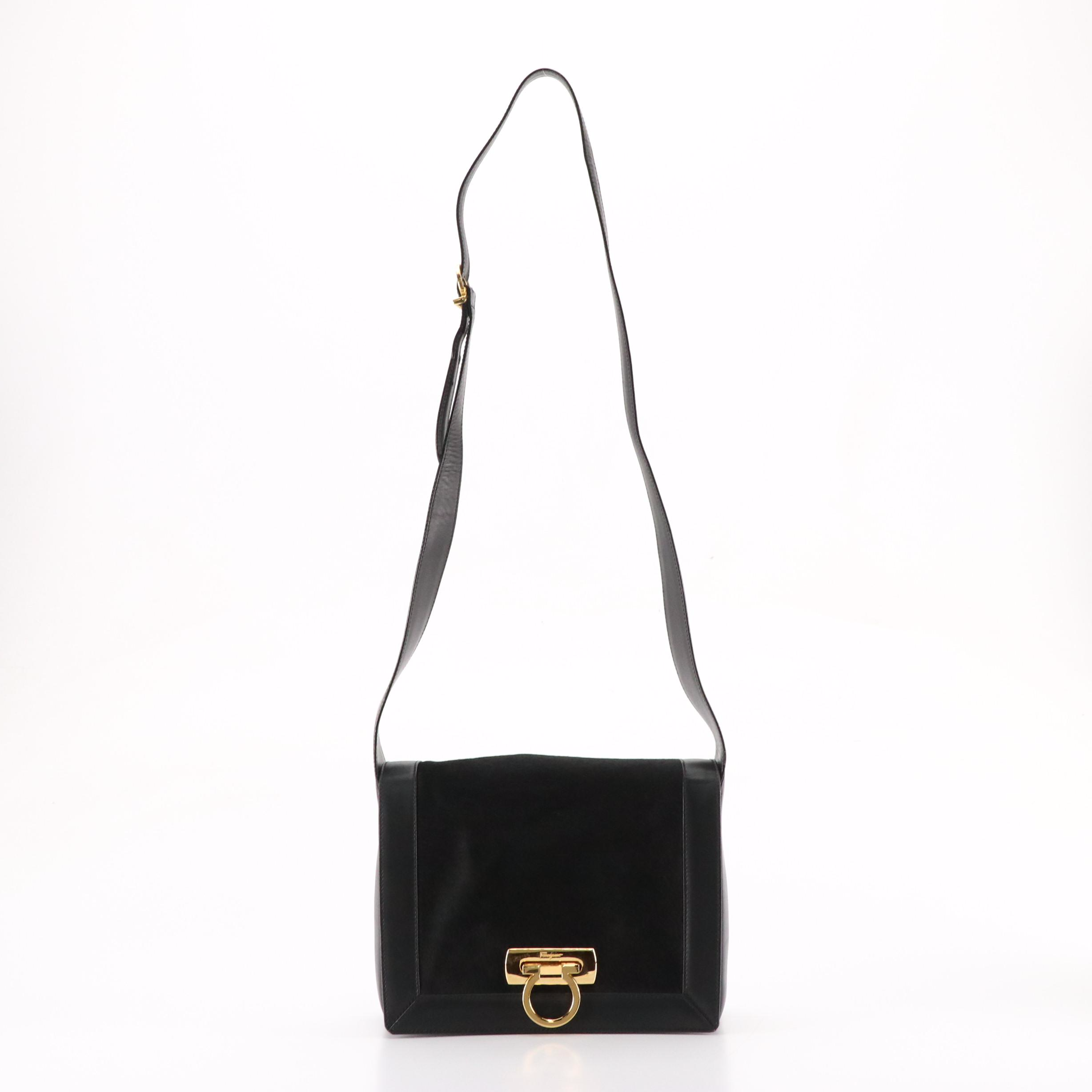 Salvatore Ferragamo Calf Hair and Leather Flap-Front Bag with Gancini Clasp