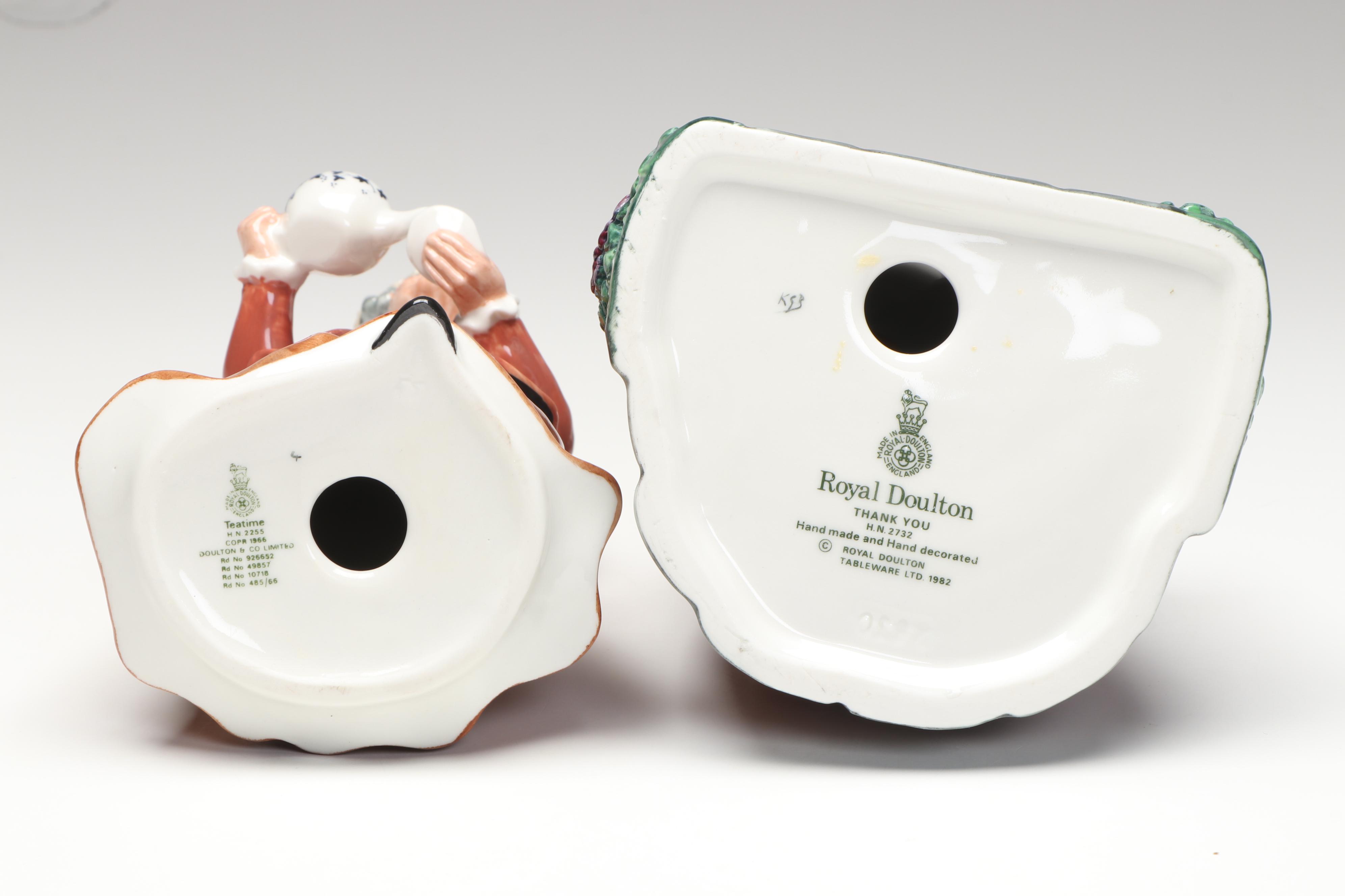 Royal Doulton Hand-Painted "Teatime" and "Thank You" Porcelain Figures