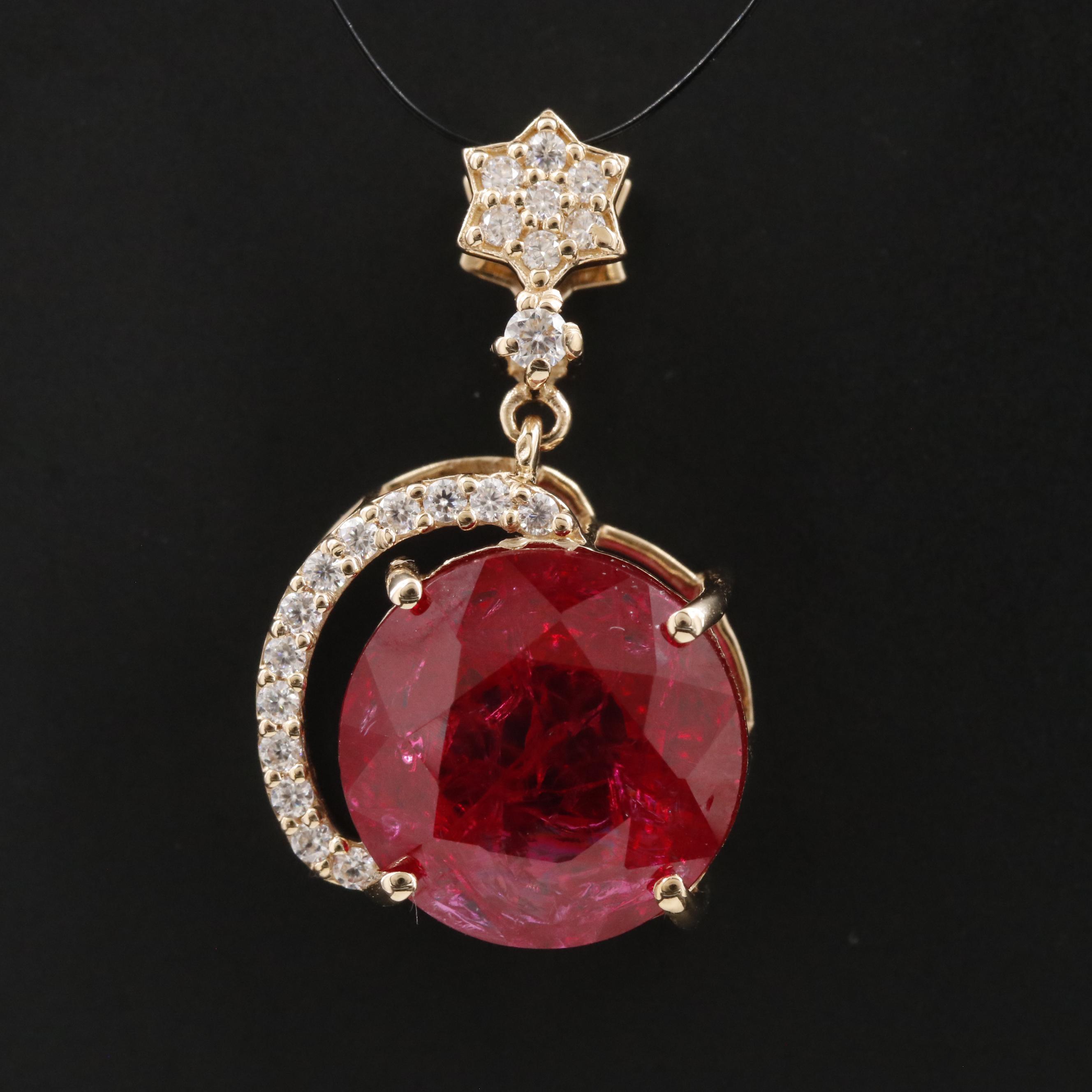 14K Ruby and Moissanite Pendant with IGI Jewelry Report