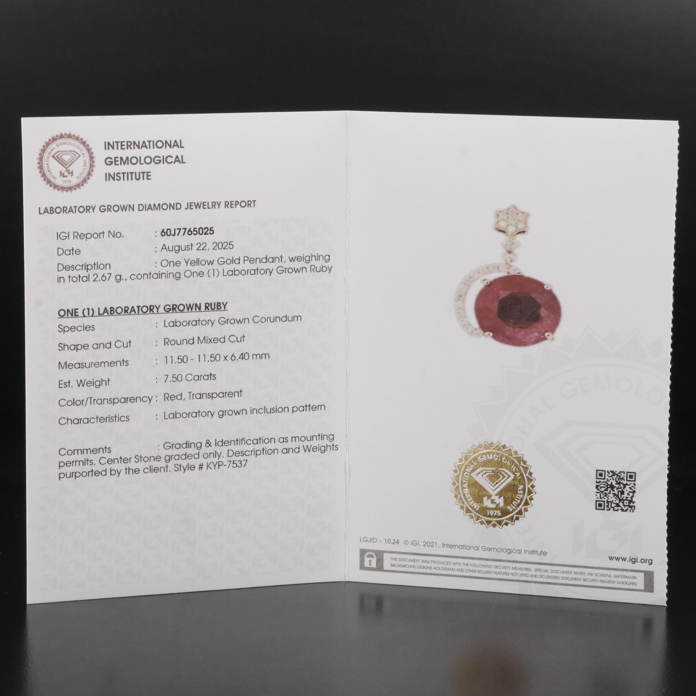 14K Ruby and Moissanite Pendant with IGI Jewelry Report