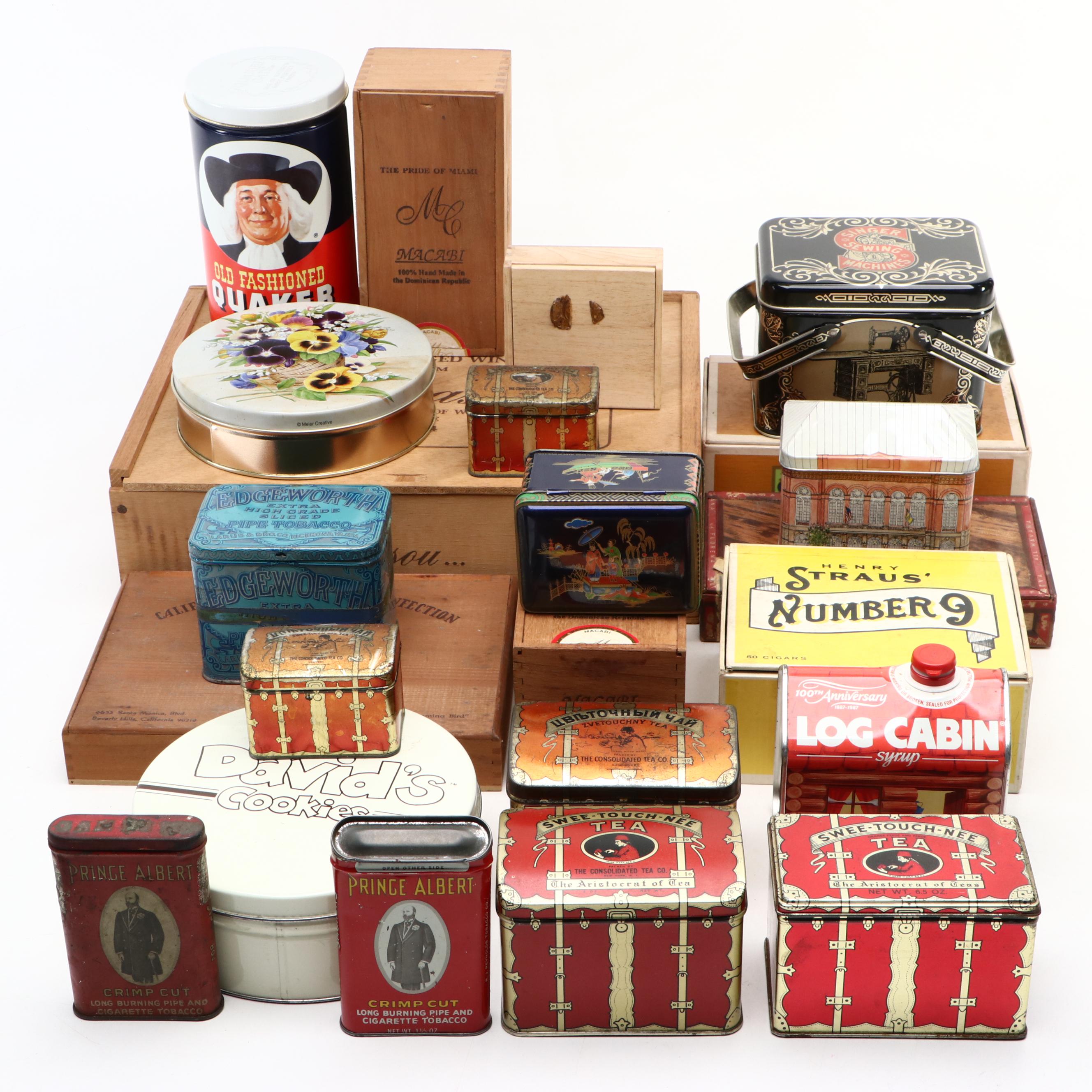 Swee-Touch-Nee Tea, Edgeworth Tobacco and More Tin Boxes with Other Cigar Boxes