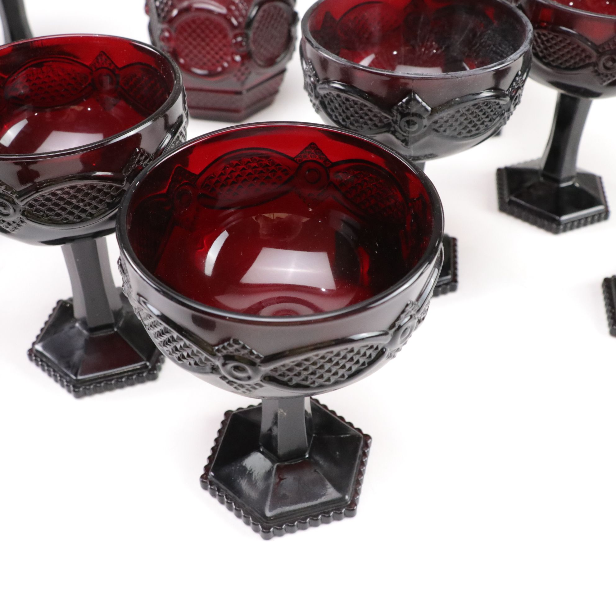 "Cape Cod Ruby" Set of Wine and Champagne Coups With Decanter, 1975-1992