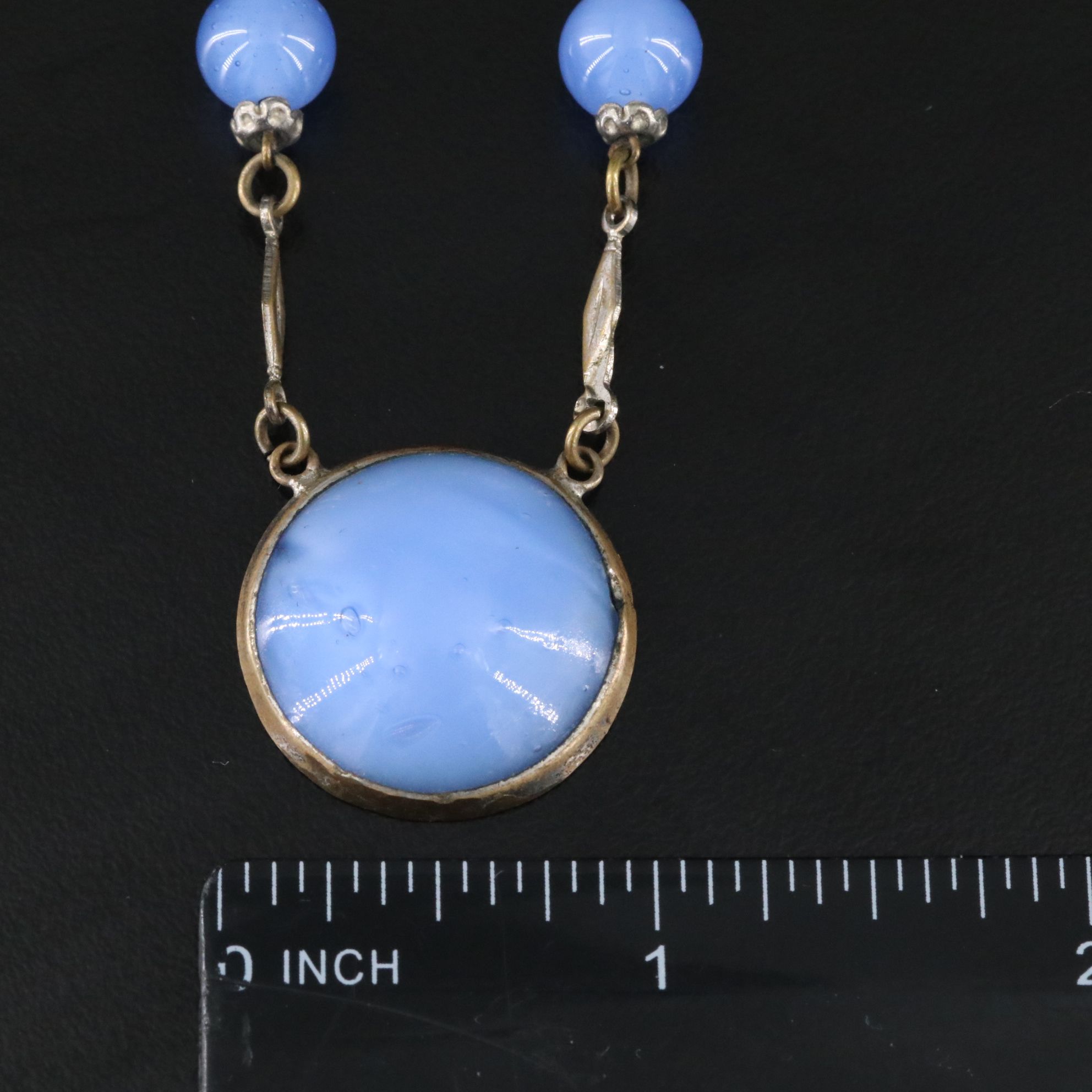 Art Deco Glass Necklace and Pendulum Earring Set