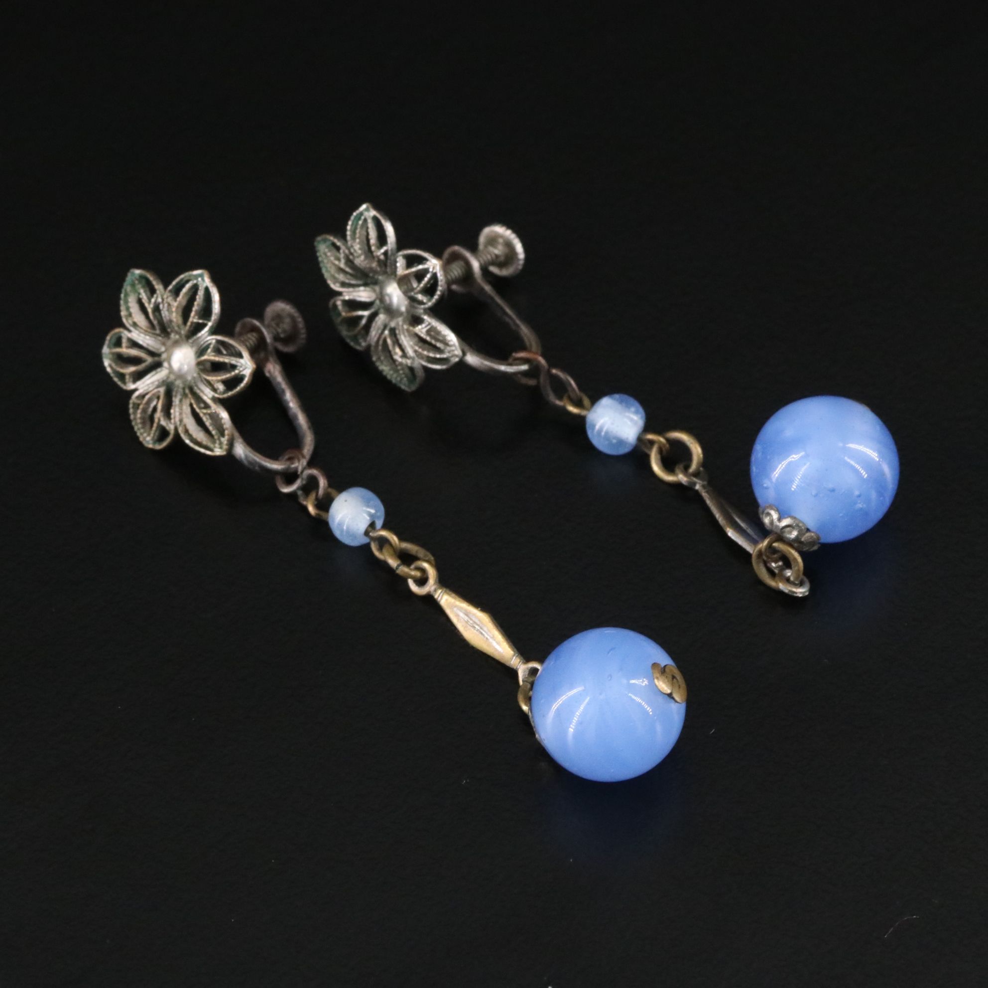 Art Deco Glass Necklace and Pendulum Earring Set