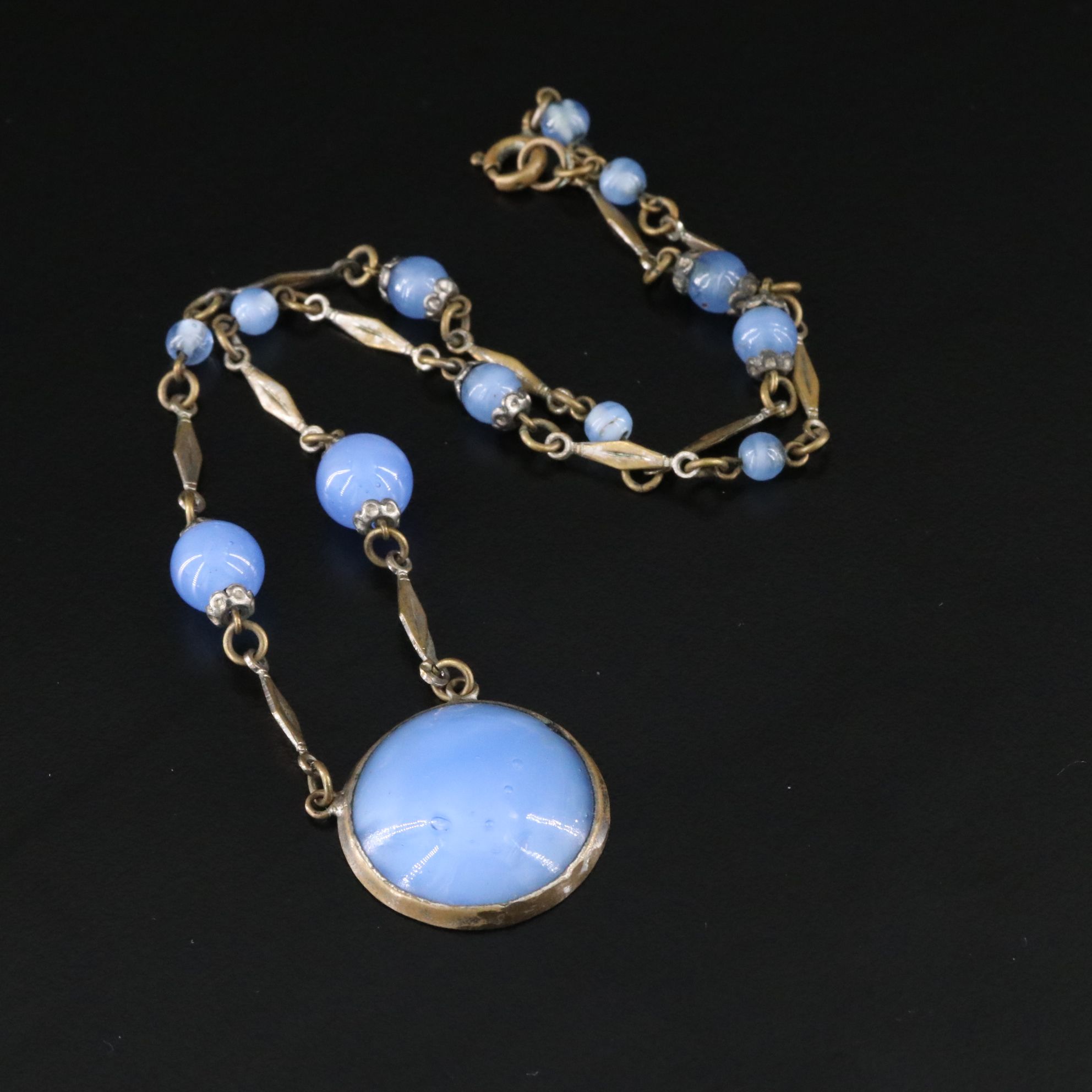 Art Deco Glass Necklace and Pendulum Earring Set